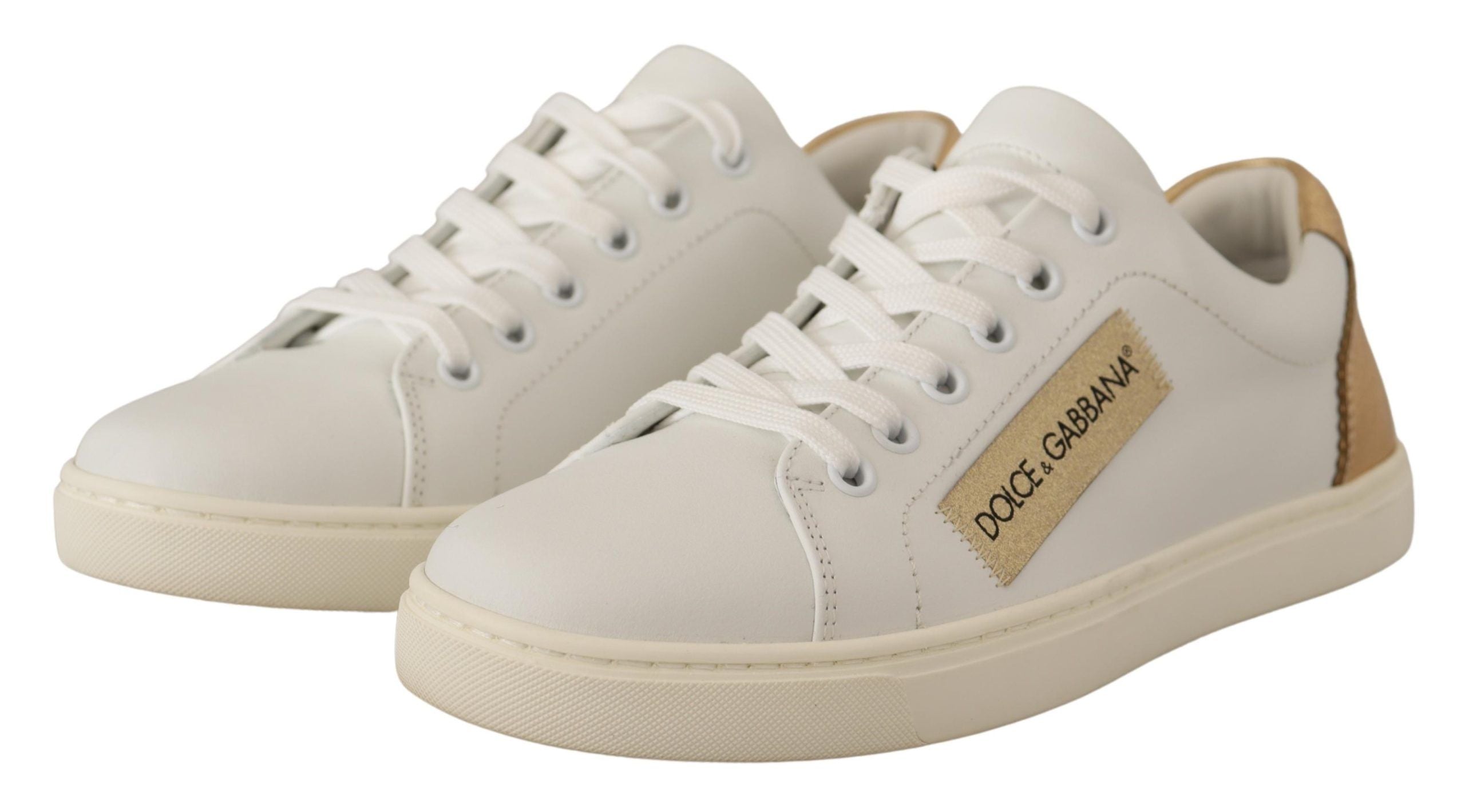Dolce & Gabbana White Gold Leather Low Top Sneakers LUNESCAPE