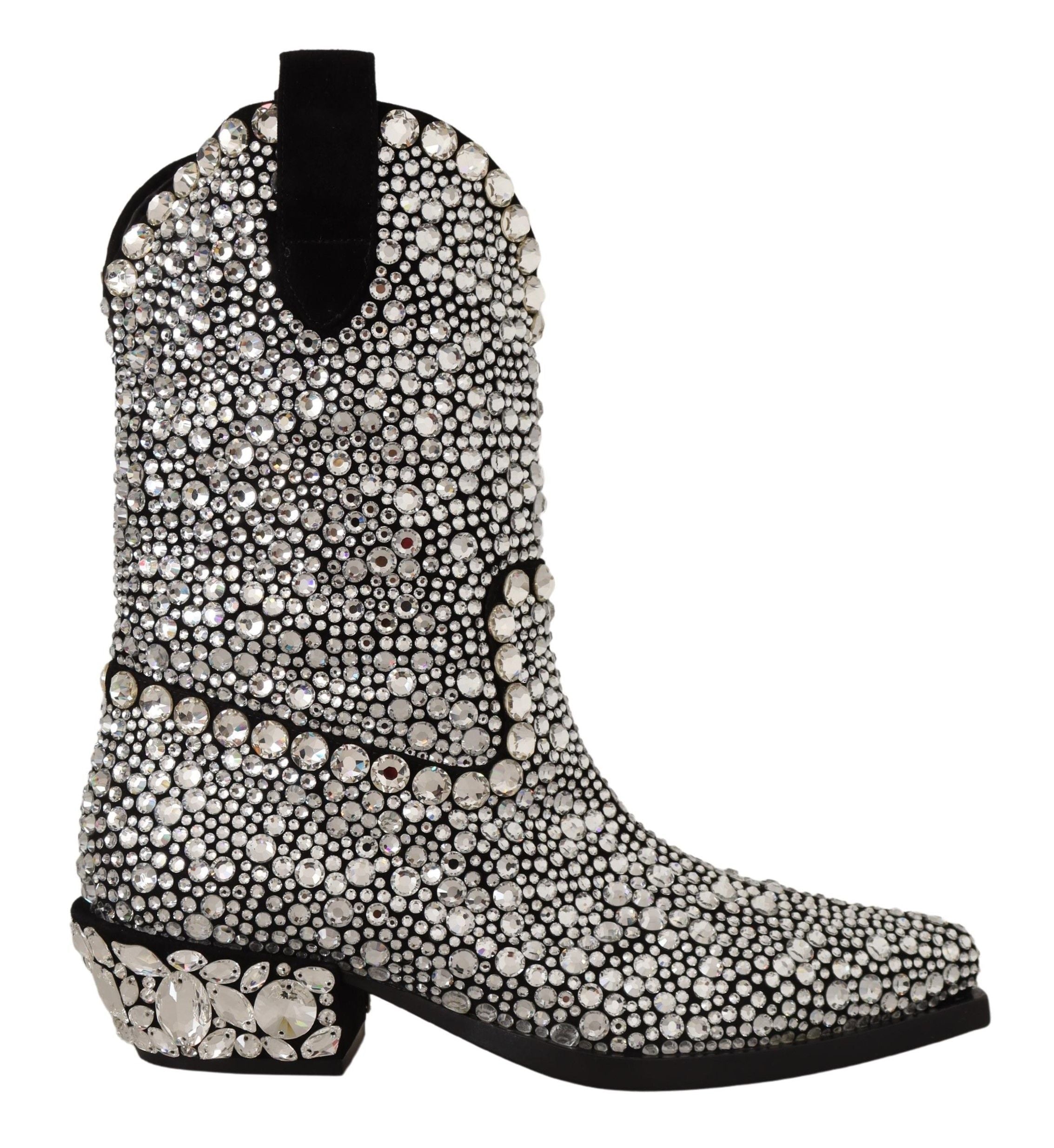 Dolce & Gabbana Black Suede Strass Crystal Cowgirl Boots LUNESCAPE