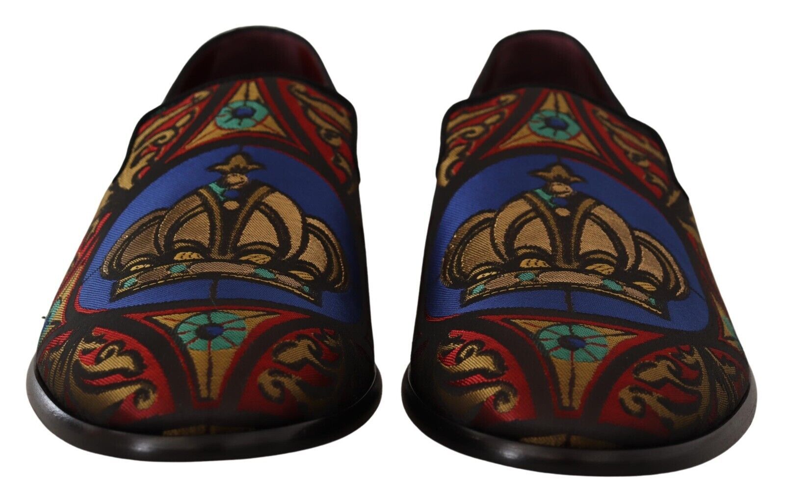 Dolce & Gabbana Multicolor Jacquard Crown Slippers Loafers Shoes LUNESCAPE