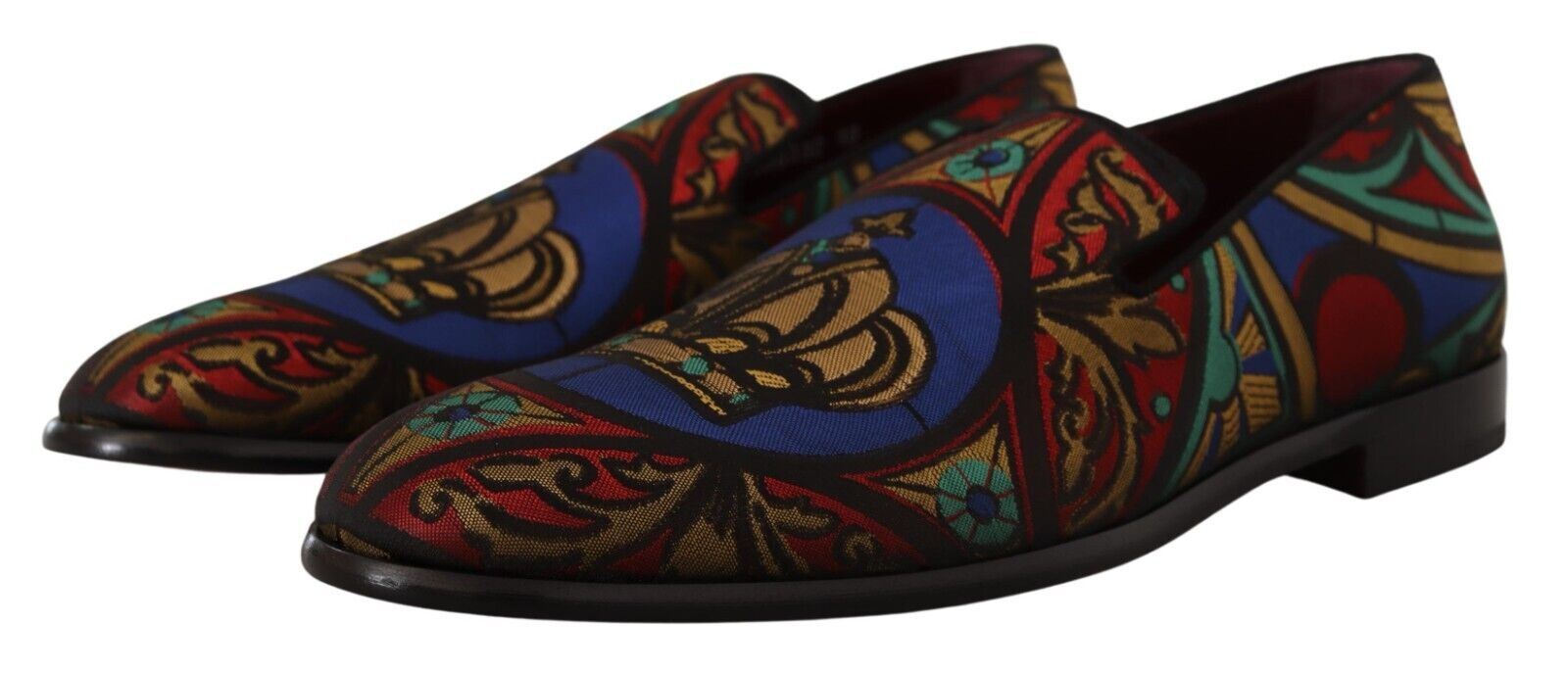 Dolce & Gabbana Multicolor Jacquard Crown Slippers Loafers Shoes LUNESCAPE