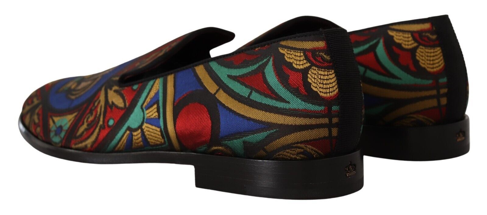 Dolce & Gabbana Multicolor Jacquard Crown Slippers Loafers Shoes LUNESCAPE