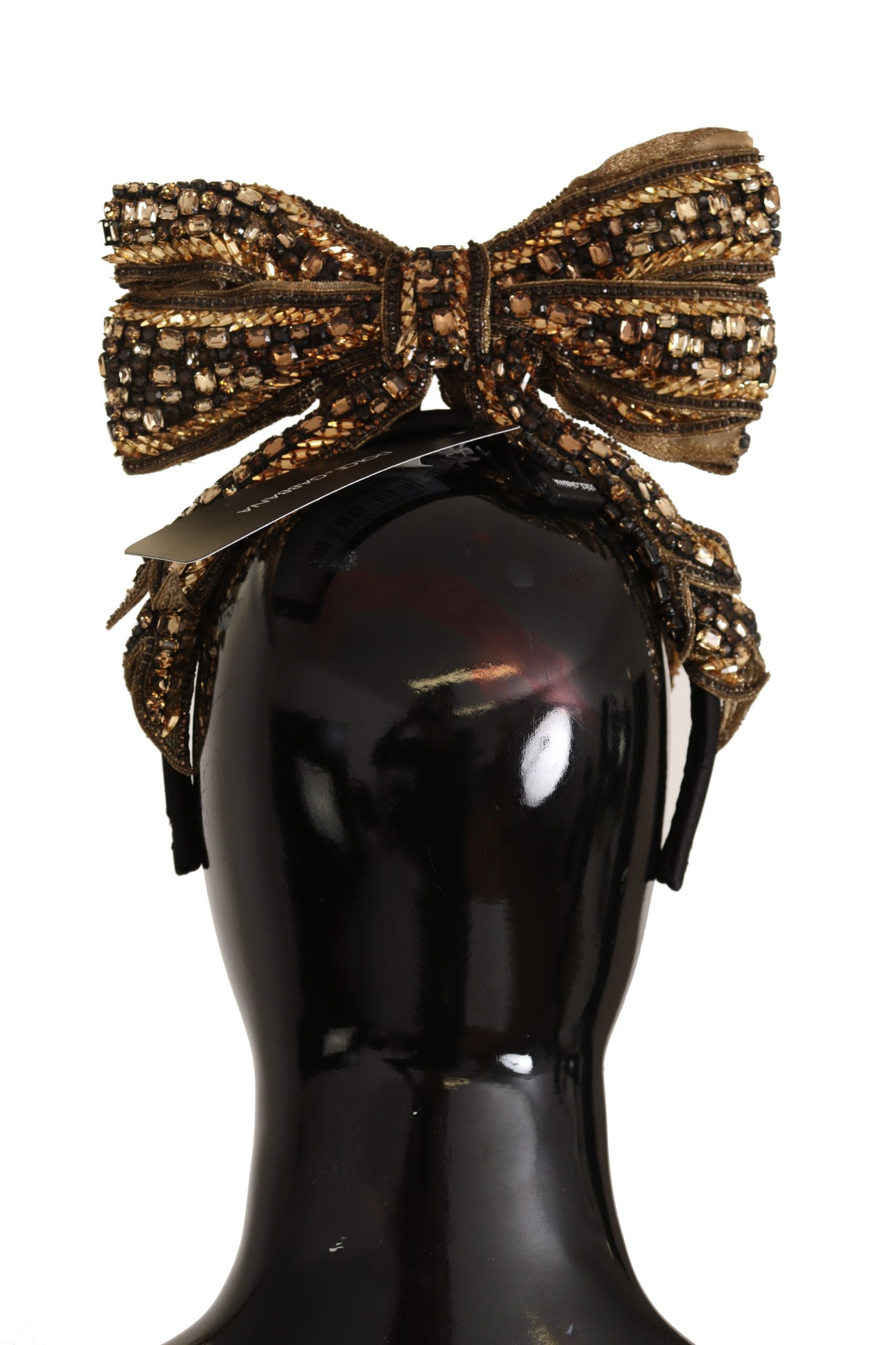 Dolce & Gabbana Gold Crystal Beaded Sequined Silk Bow Headband Diadem LUNESCAPE
