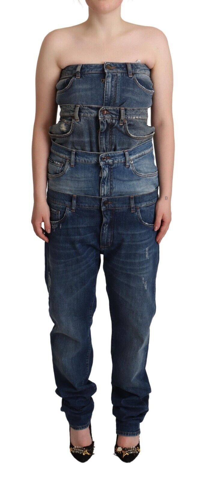Dolce & Gabbana Dark Blue Cotton Strapless Denim Jumpsuit Dress LUNESCAPE