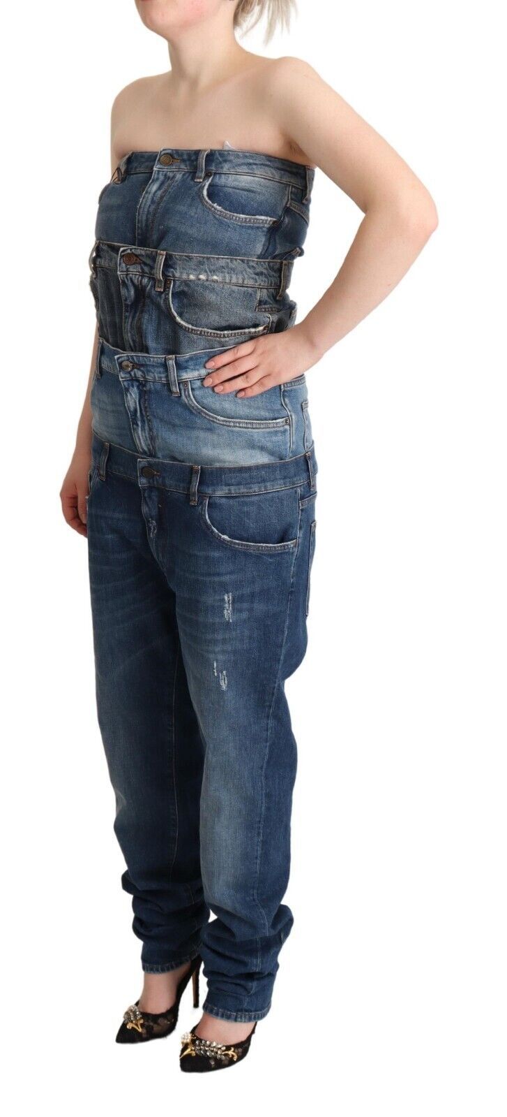 Dolce & Gabbana Dark Blue Cotton Strapless Denim Jumpsuit Dress LUNESCAPE