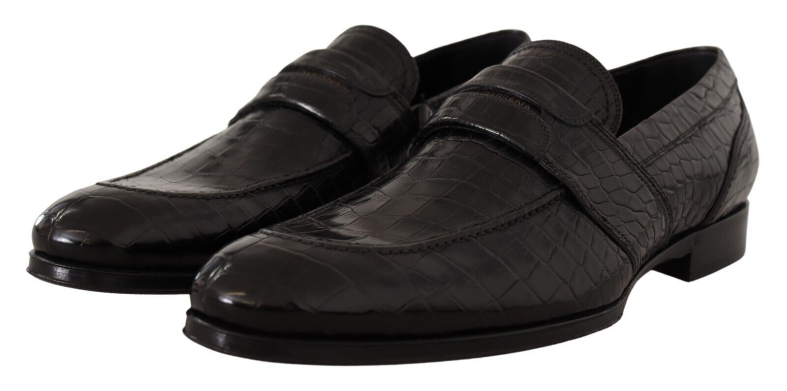 Dolce & Gabbana Black Crocodile Leather Slip On Moccasin Shoes LUNESCAPE