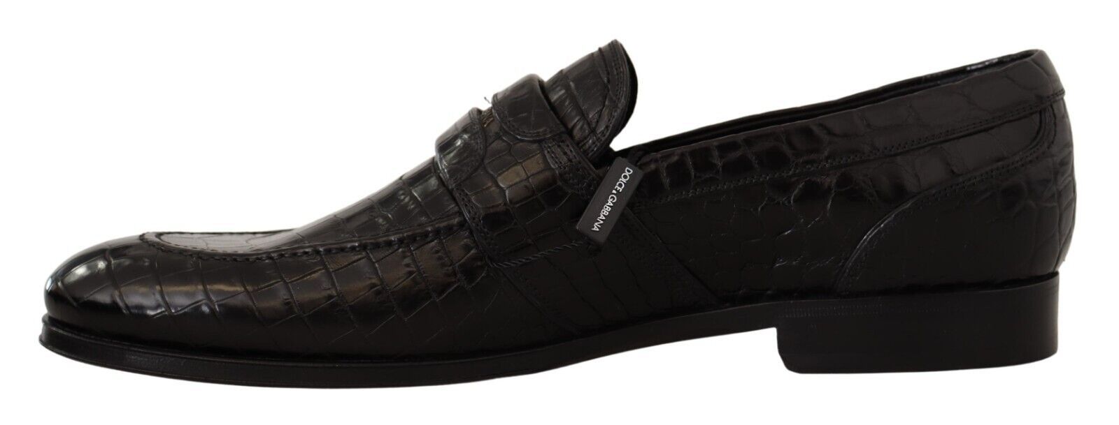 Dolce & Gabbana Black Crocodile Leather Slip On Moccasin Shoes LUNESCAPE