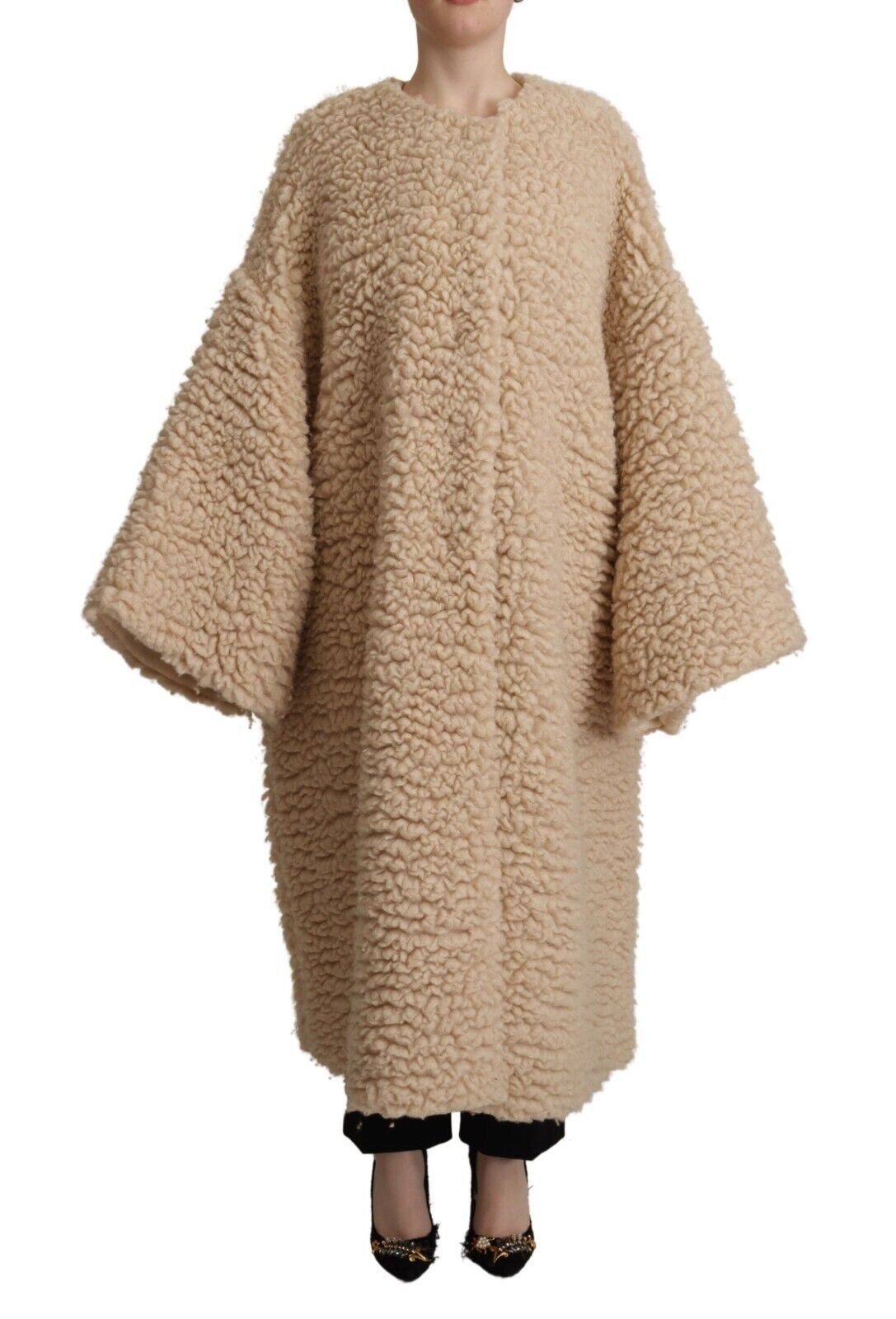 Dolce & Gabbana Beige Cashmere Wool Faux Fur Coat Jacket LUNESCAPE