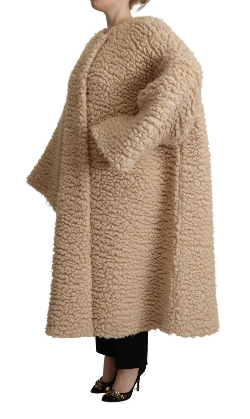 Dolce & Gabbana Beige Cashmere Wool Faux Fur Coat Jacket LUNESCAPE