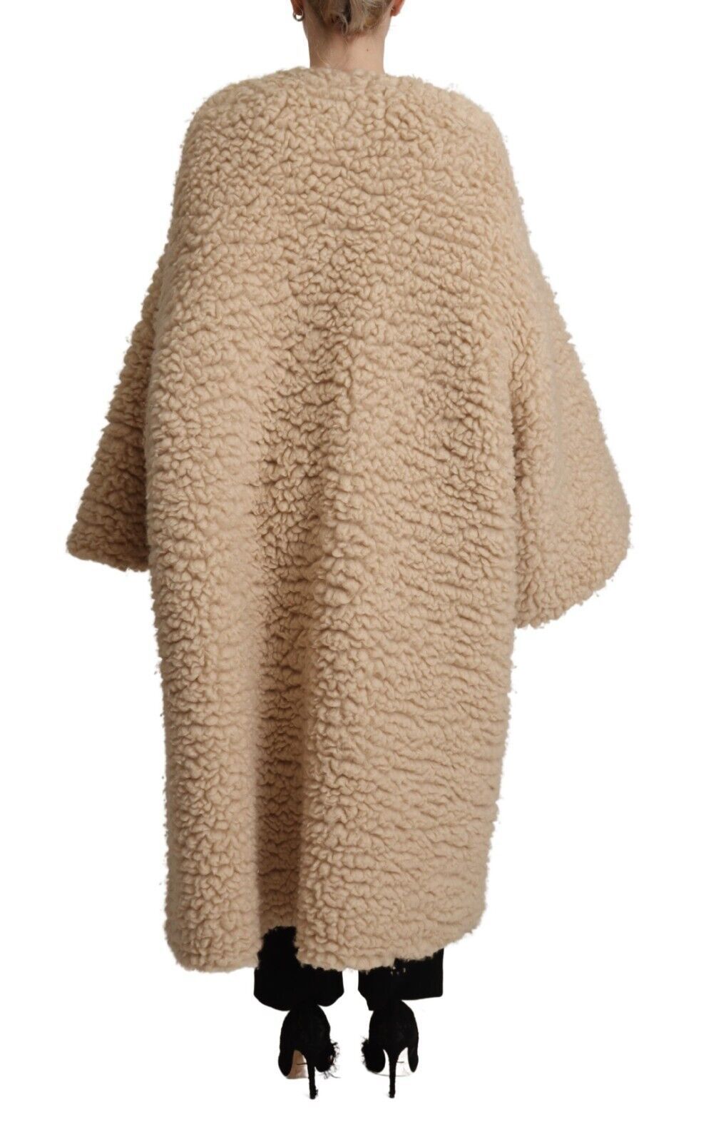 Dolce & Gabbana Beige Cashmere Wool Faux Fur Coat Jacket LUNESCAPE