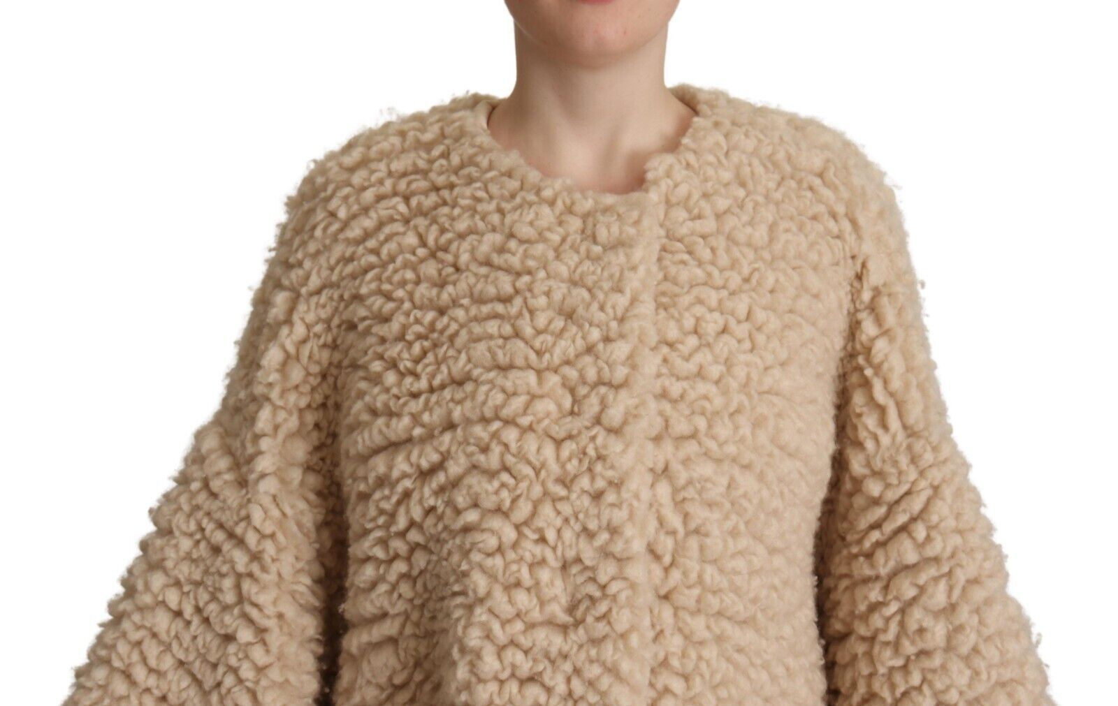 Dolce & Gabbana Beige Cashmere Wool Faux Fur Coat Jacket LUNESCAPE