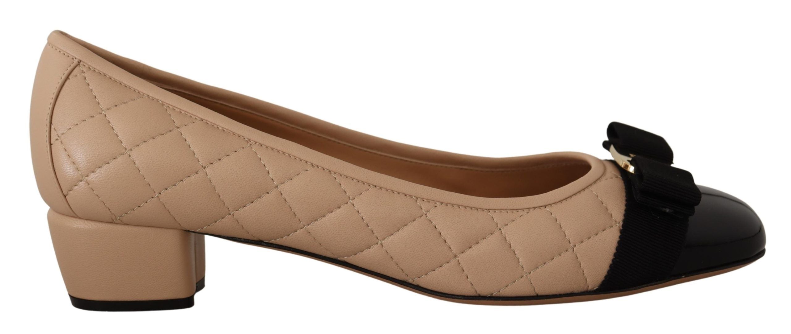 Salvatore Ferragamo Elegant Quilted Leather Pumps in Beige and Black LUNESCAPE