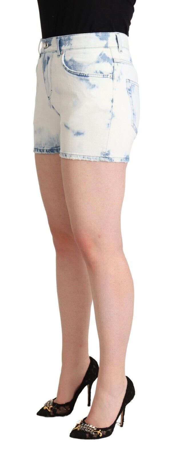 Dolce & Gabbana White Blue Dye Cotton Mid Waist Denim Shorts LUNESCAPE