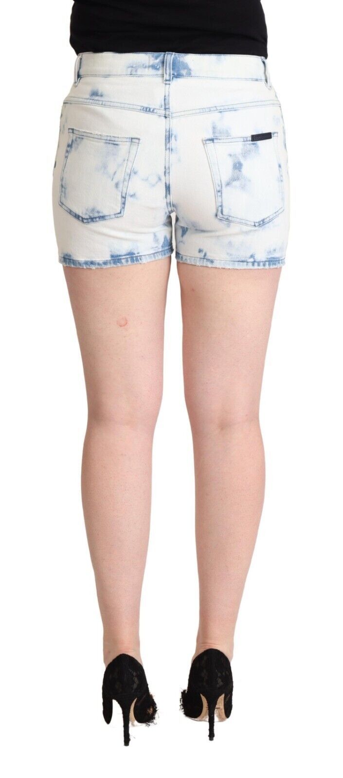 Dolce & Gabbana White Blue Dye Cotton Mid Waist Denim Shorts LUNESCAPE