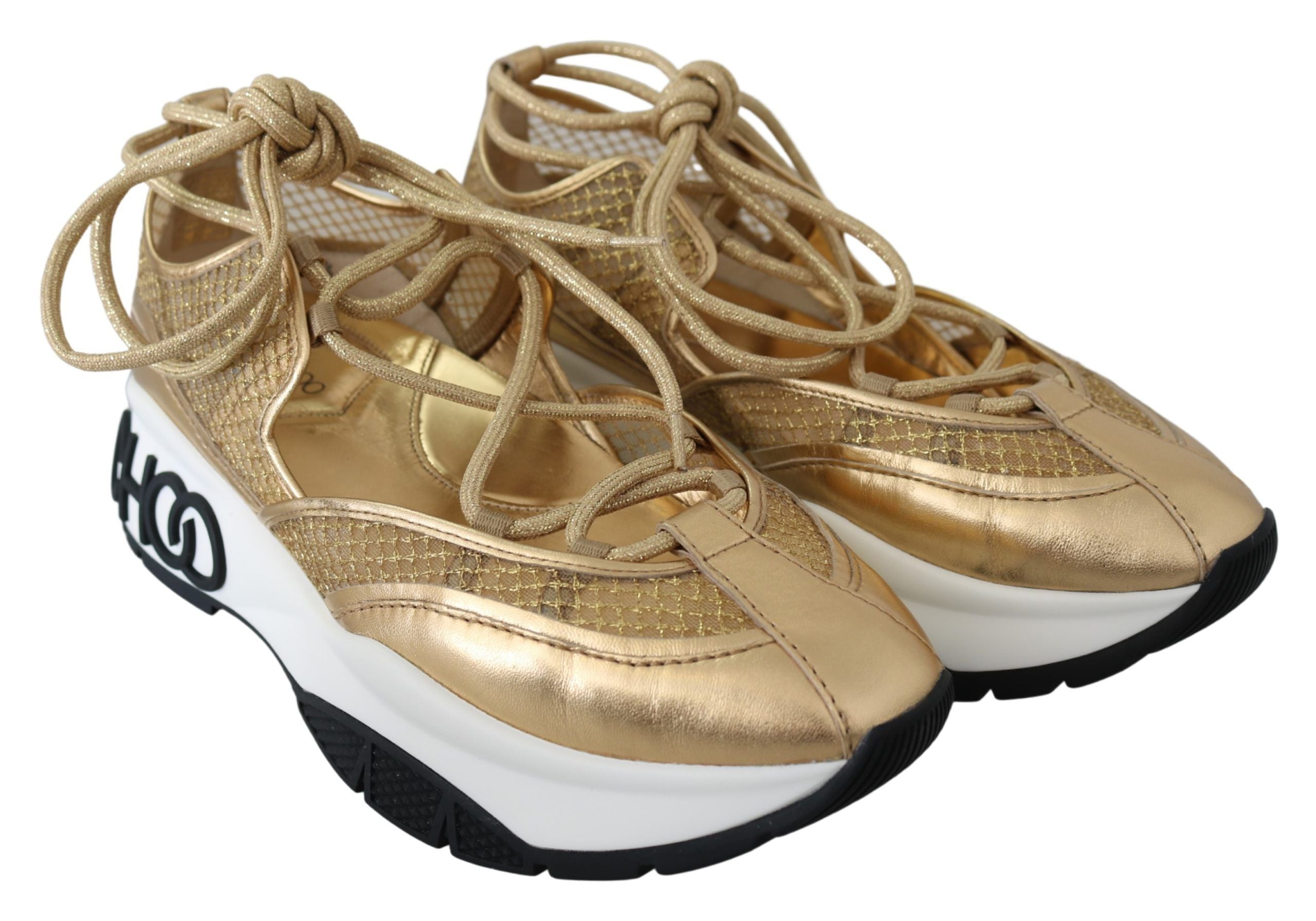 Jimmy Choo Golden Glamour Mesh Leather Sneakers LUNESCAPE