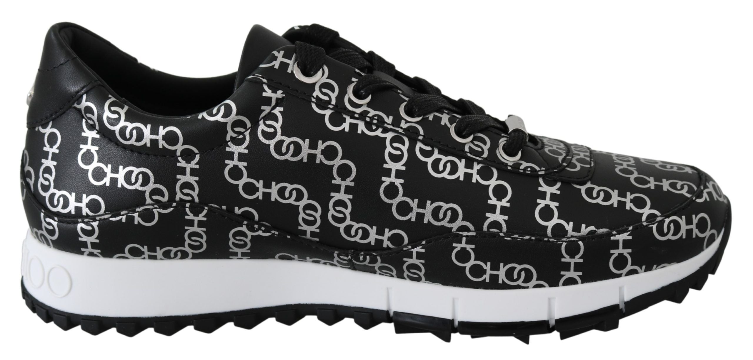 Jimmy Choo Elegant Black & Silver Leather Sneakers LUNESCAPE