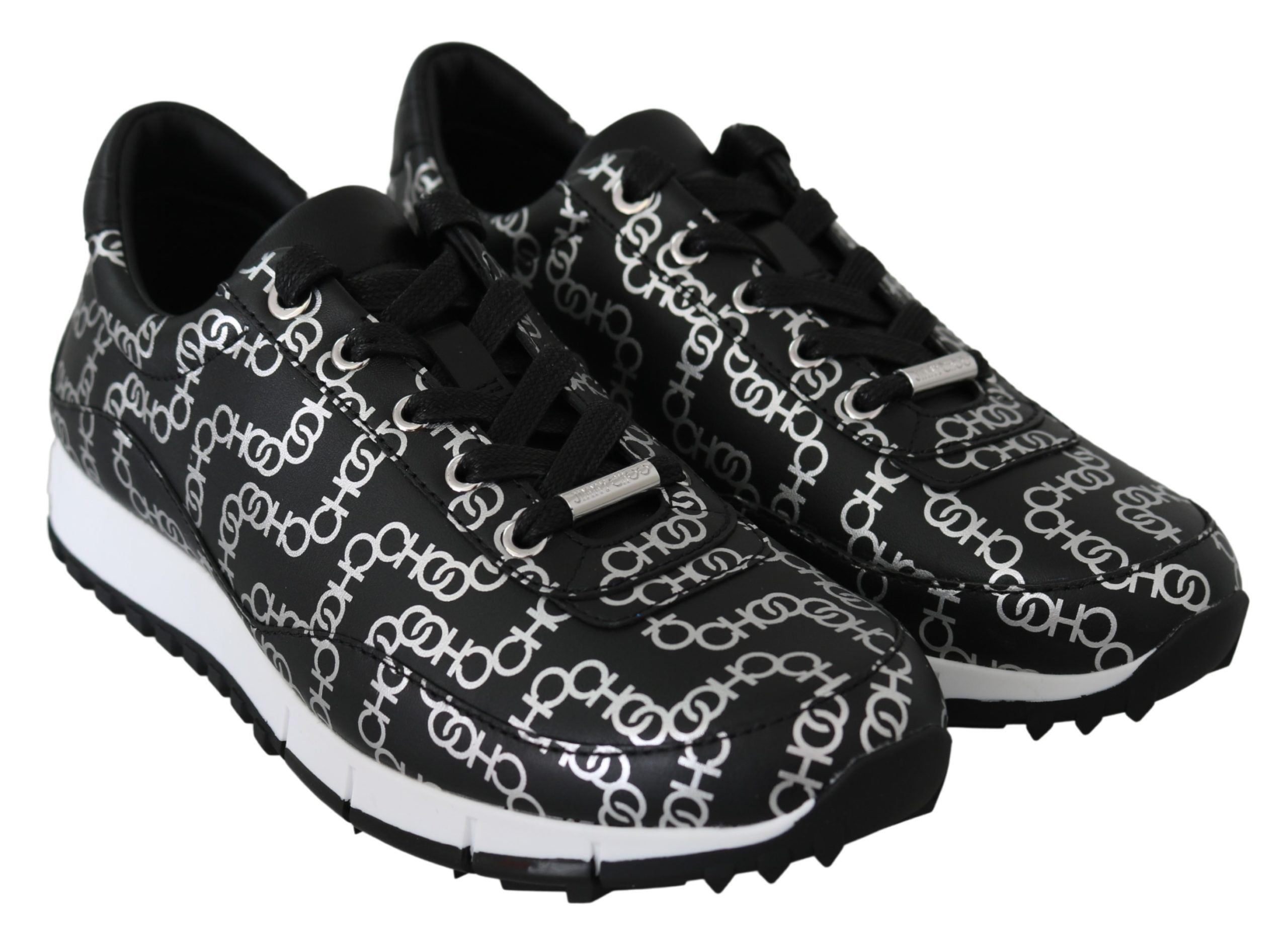 Jimmy Choo Elegant Black & Silver Leather Sneakers LUNESCAPE