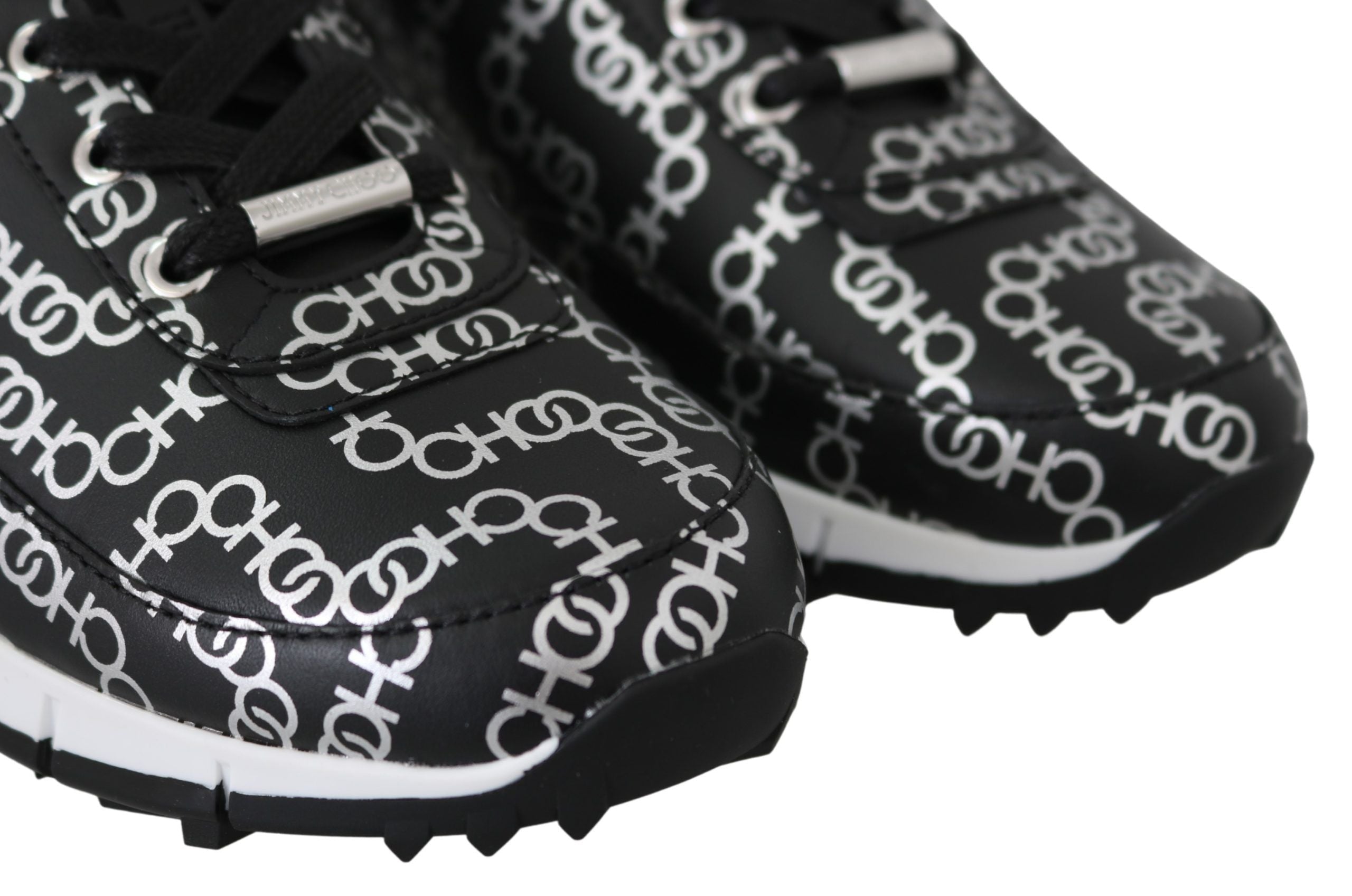 Jimmy Choo Elegant Black & Silver Leather Sneakers LUNESCAPE
