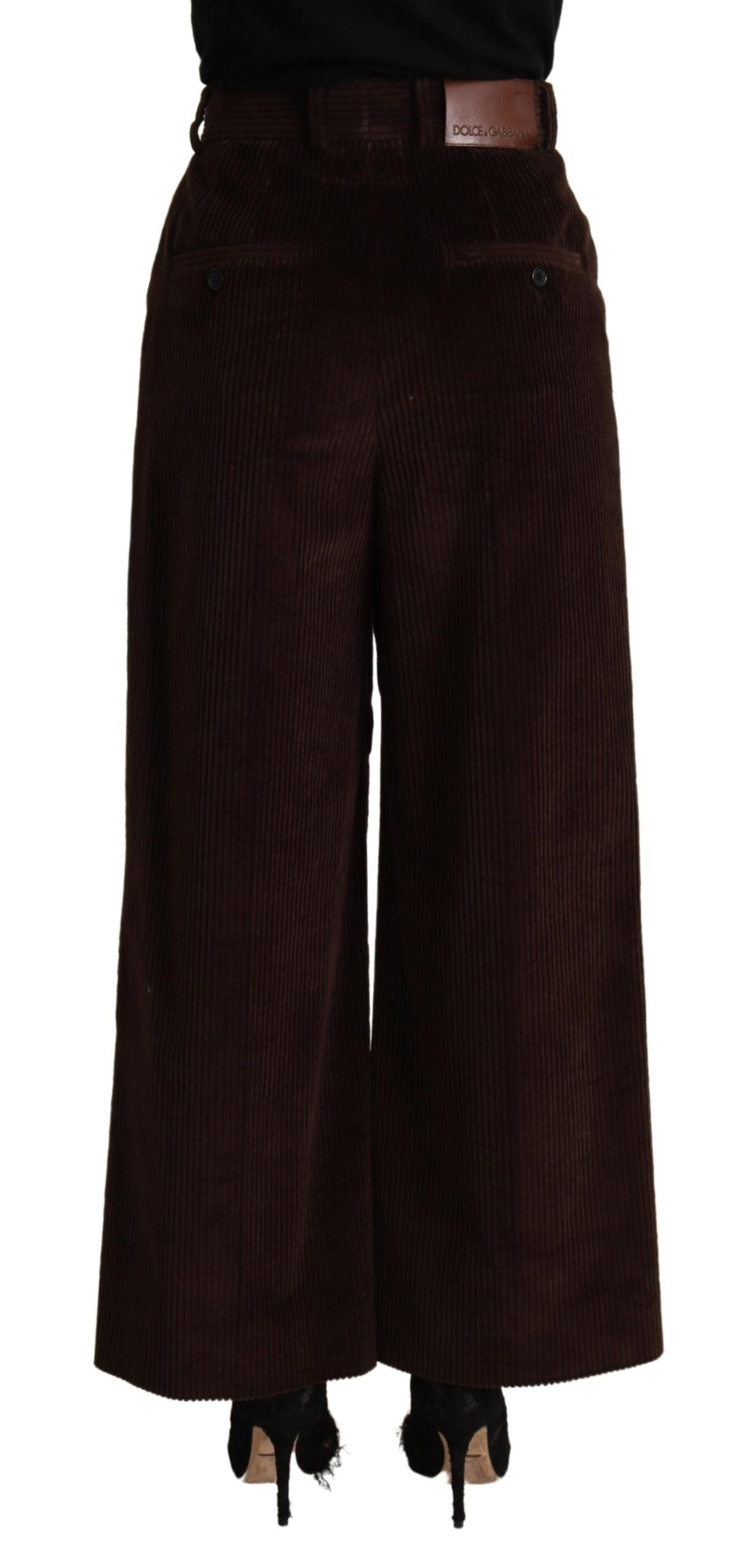 Dolce & Gabbana Brown Cotton High Waist Trouser Wide Leg Pants