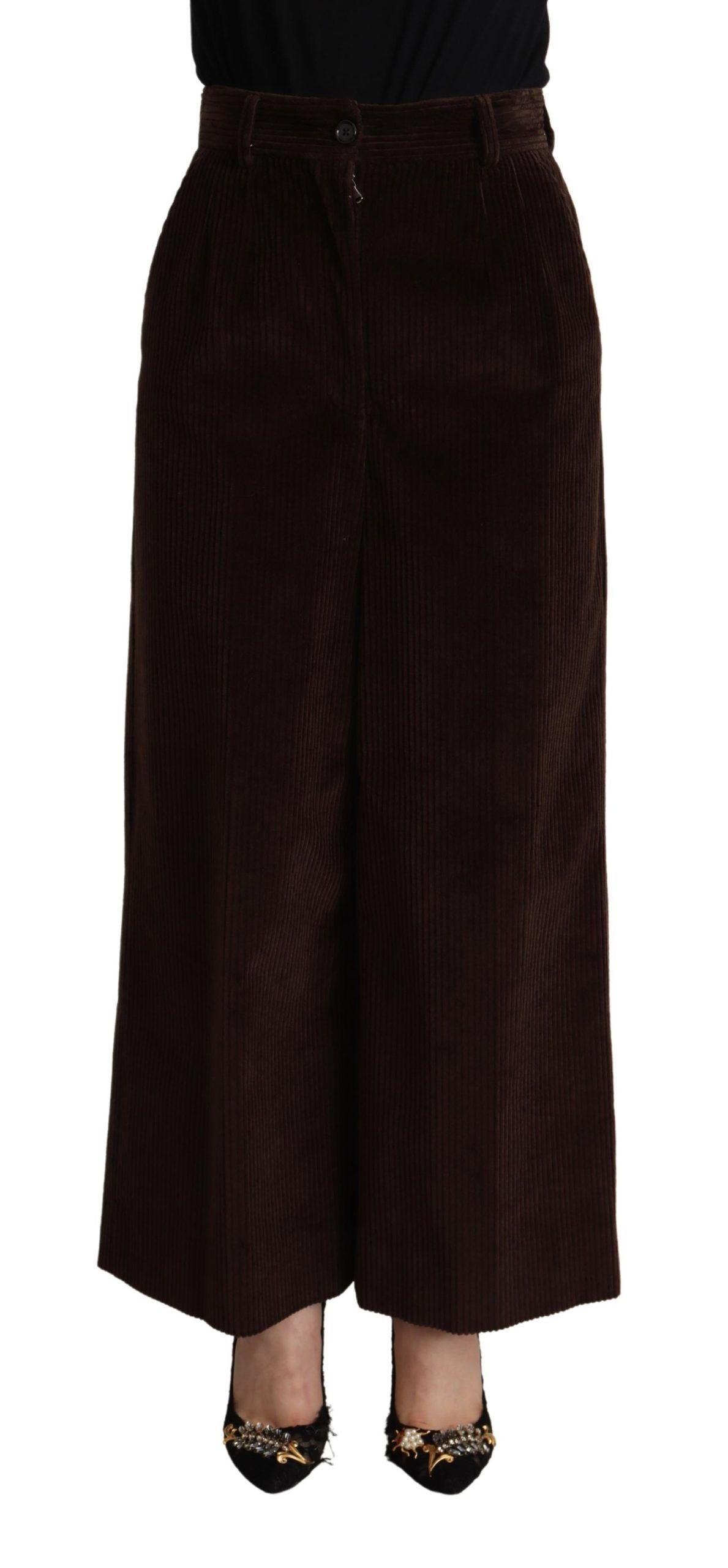 Dolce & Gabbana Brown Cotton High Waist Trouser Wide Leg Pants