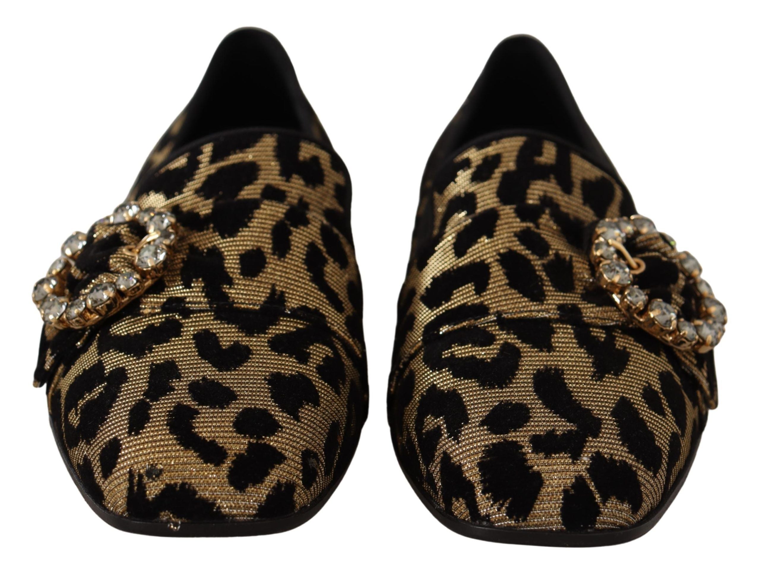 Dolce & Gabbana Gold Leopard Print Crystals Loafers Shoes LUNESCAPE