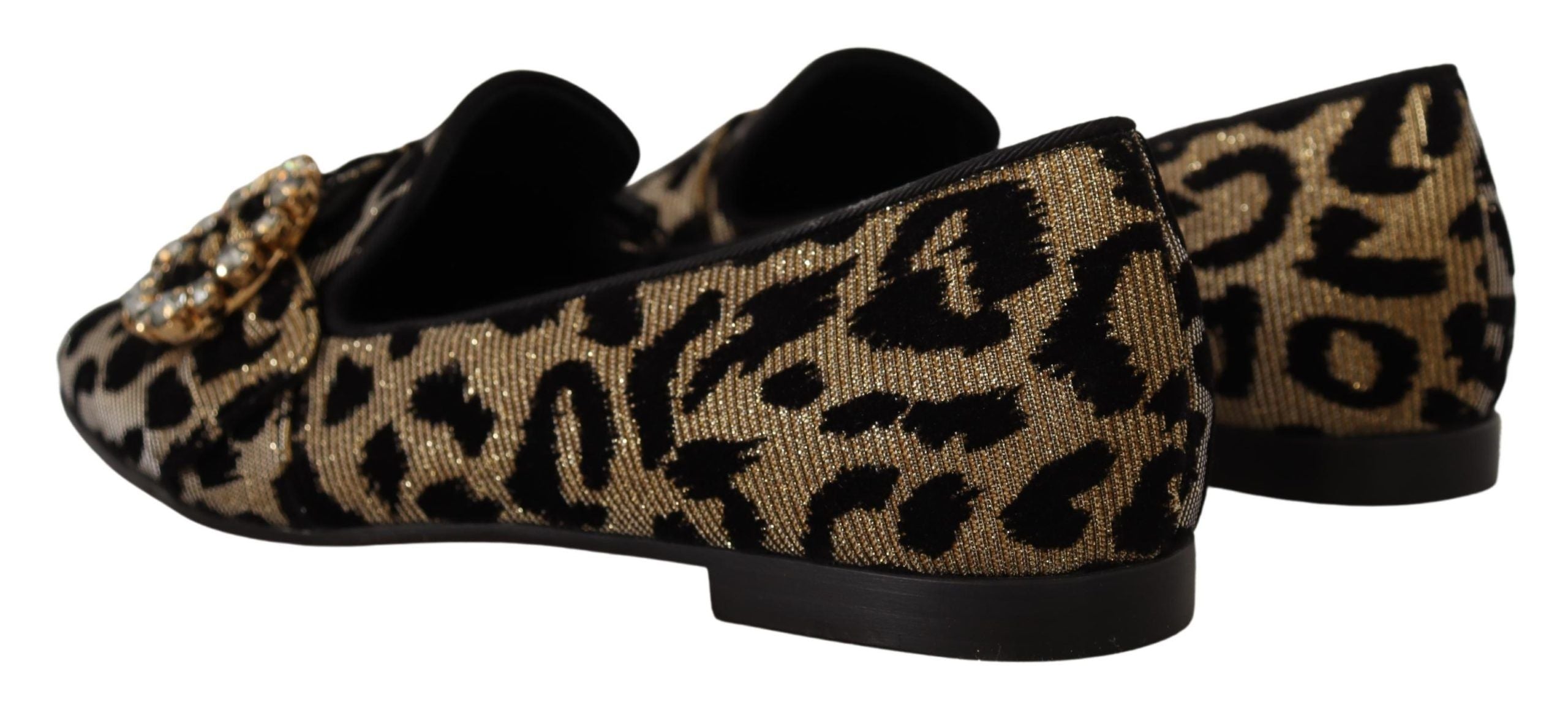 Dolce & Gabbana Gold Leopard Print Crystals Loafers Shoes LUNESCAPE