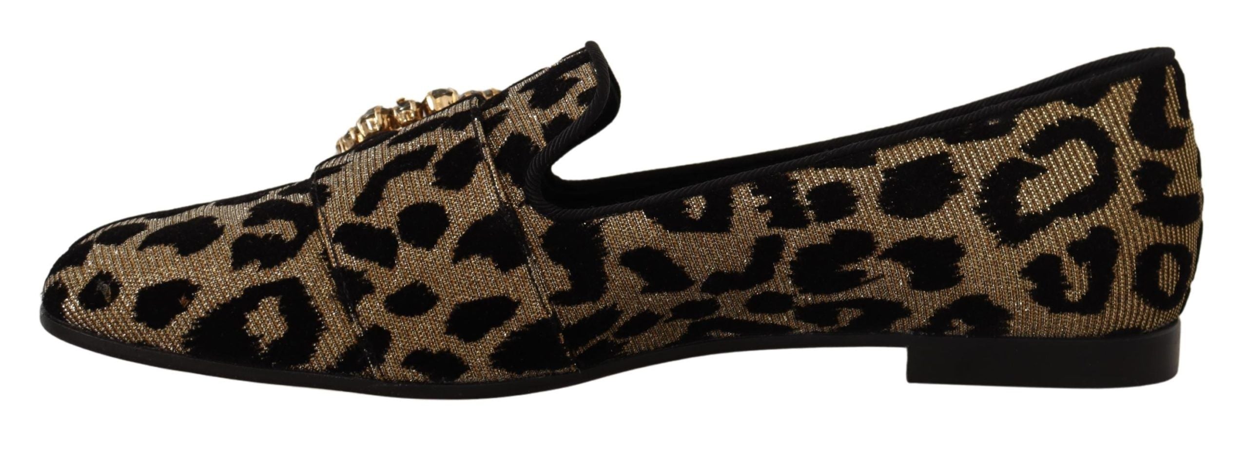 Dolce & Gabbana Gold Leopard Print Crystals Loafers Shoes LUNESCAPE
