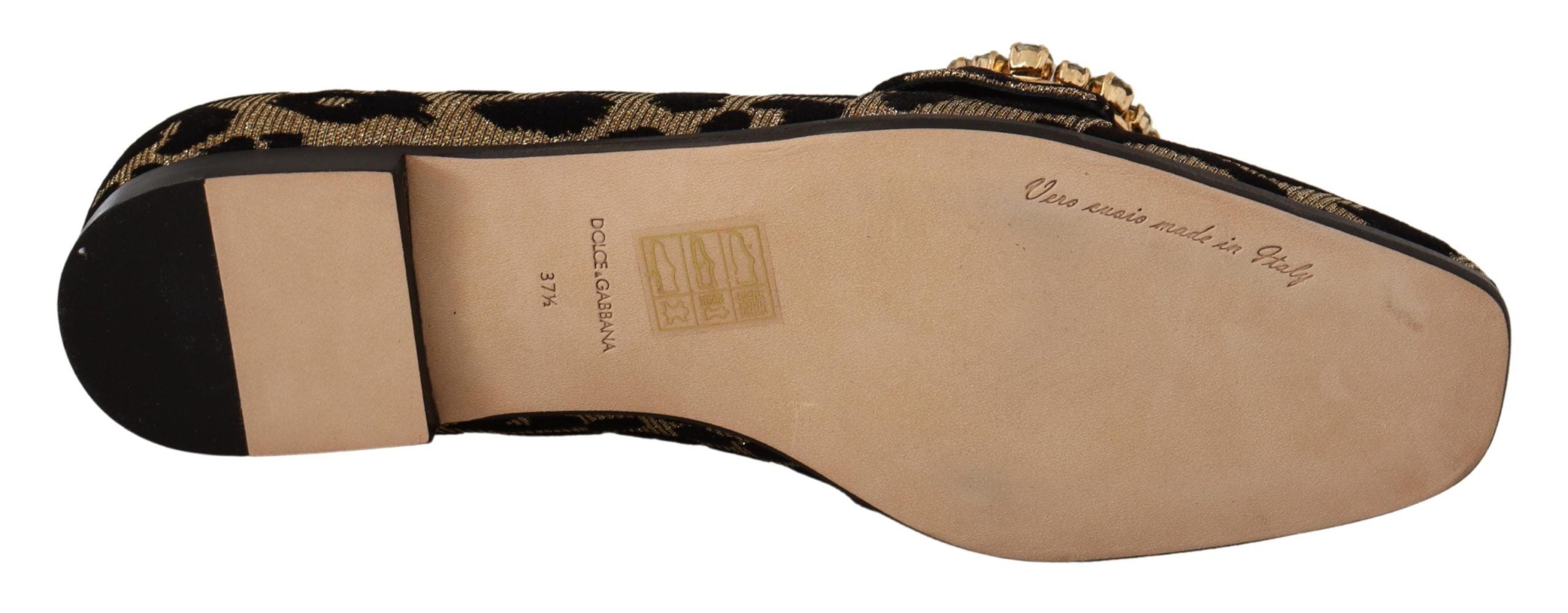 Dolce & Gabbana Gold Leopard Print Crystals Loafers Shoes LUNESCAPE