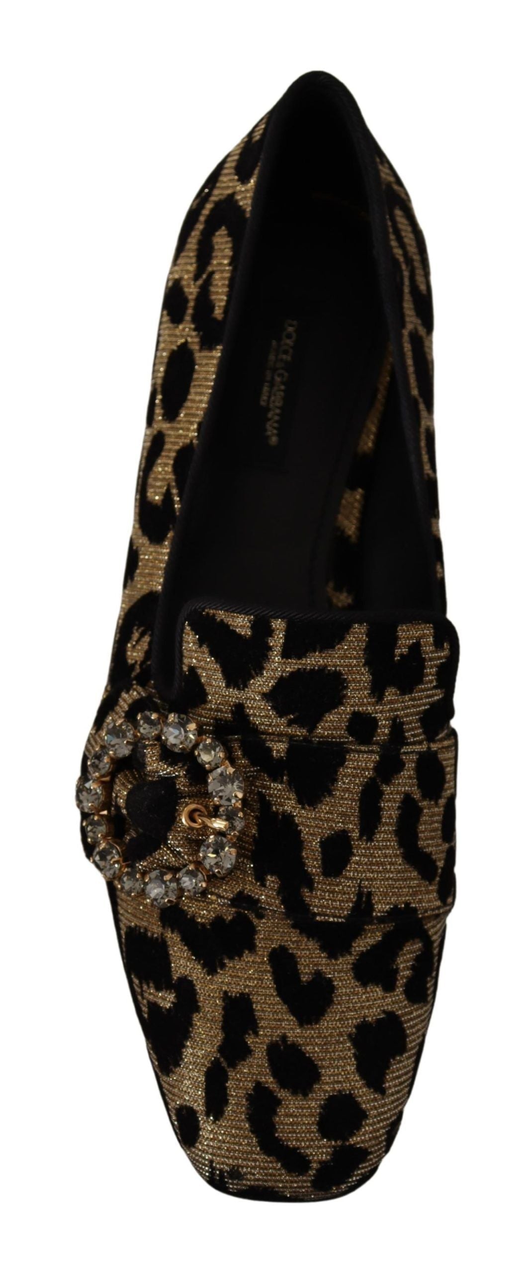 Dolce & Gabbana Gold Leopard Print Crystals Loafers Shoes LUNESCAPE