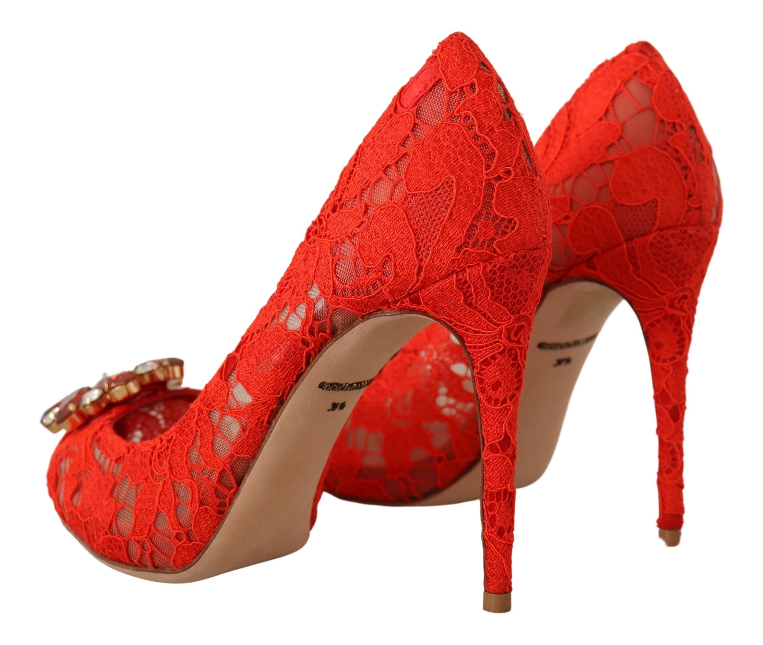 Dolce & Gabbana Red Taormina Lace Crystal Heels Pumps LUNESCAPE
