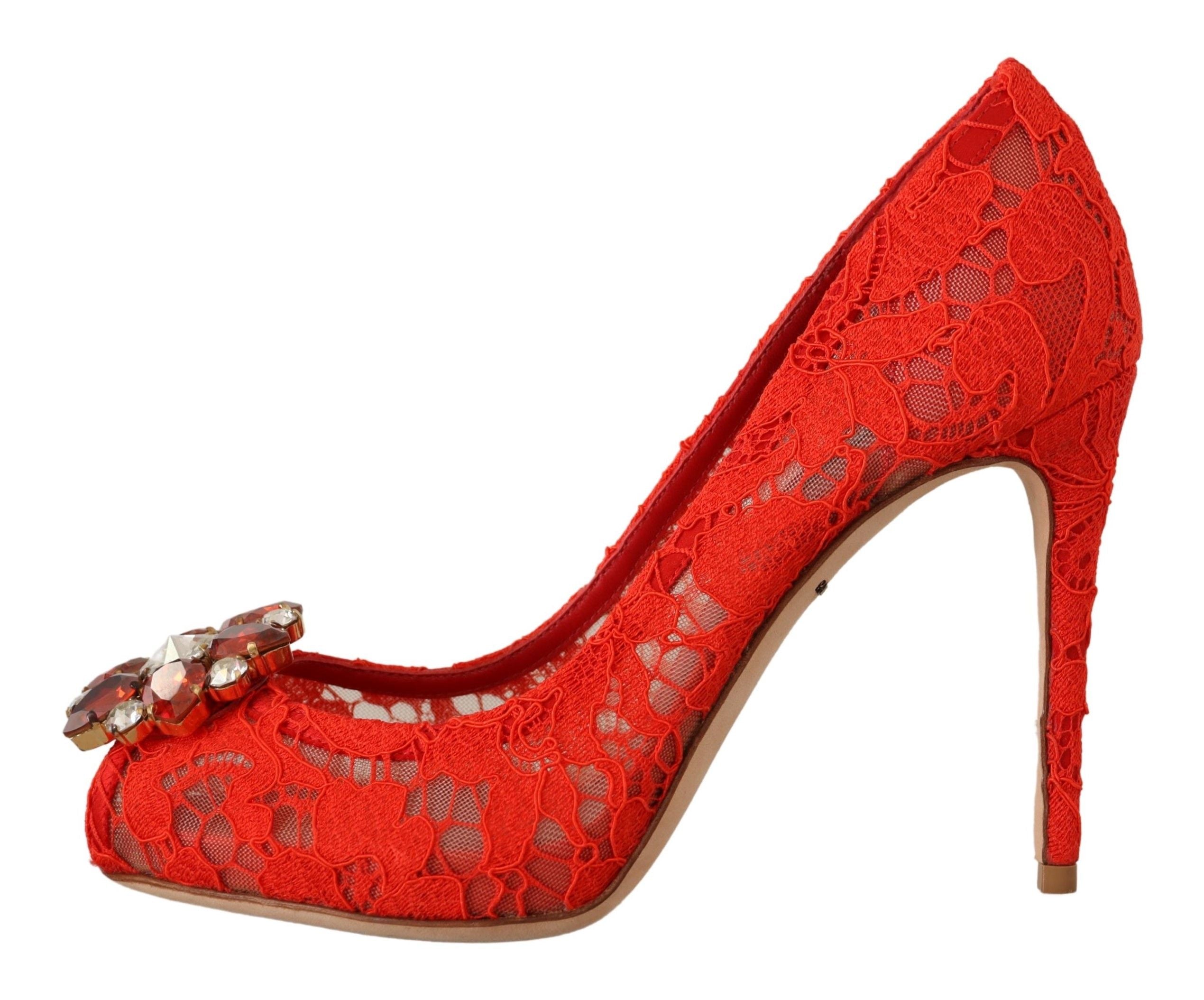 Dolce & Gabbana Red Taormina Lace Crystal Heels Pumps LUNESCAPE