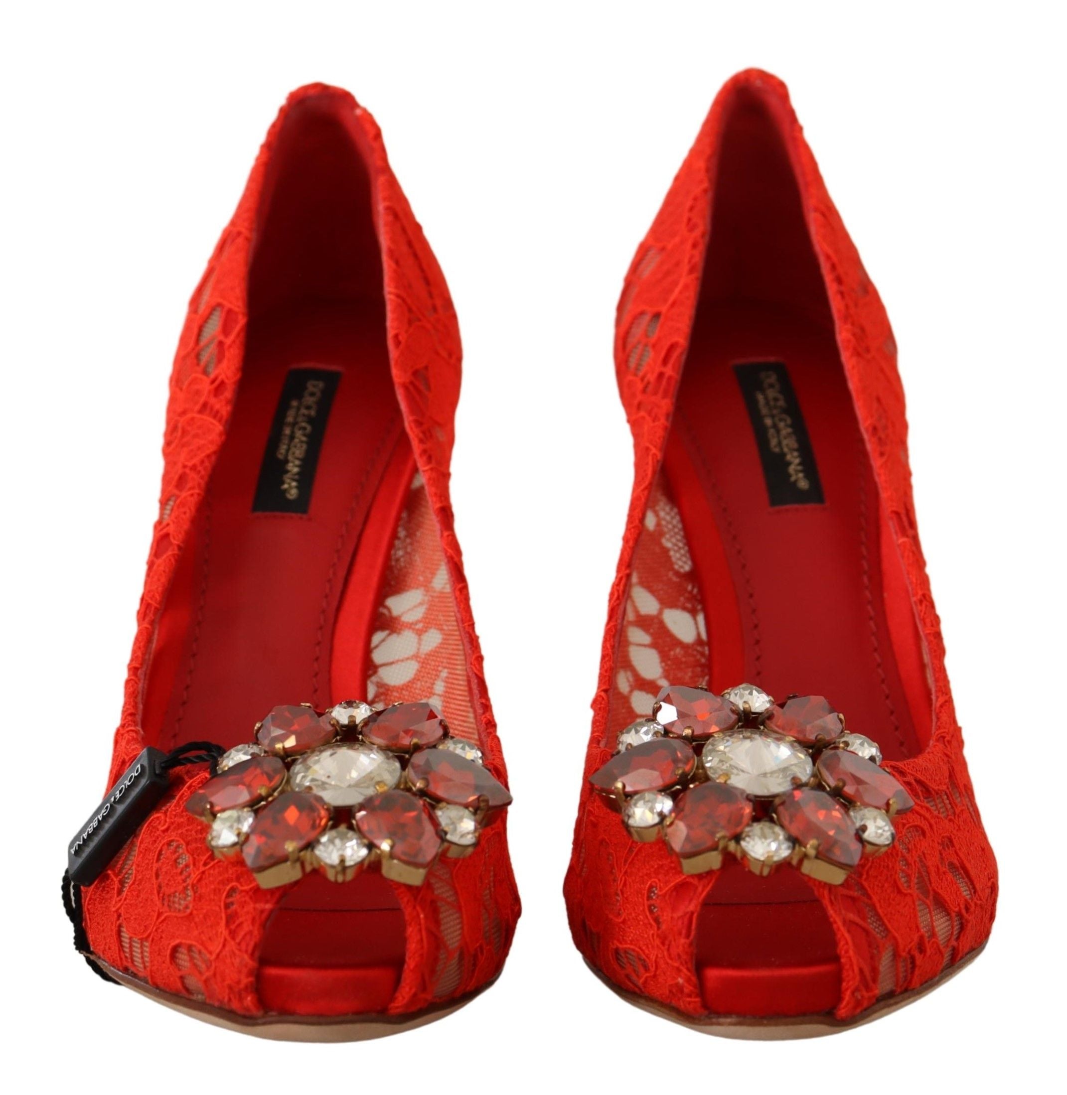 Dolce & Gabbana Red Taormina Lace Crystal Heels Pumps LUNESCAPE