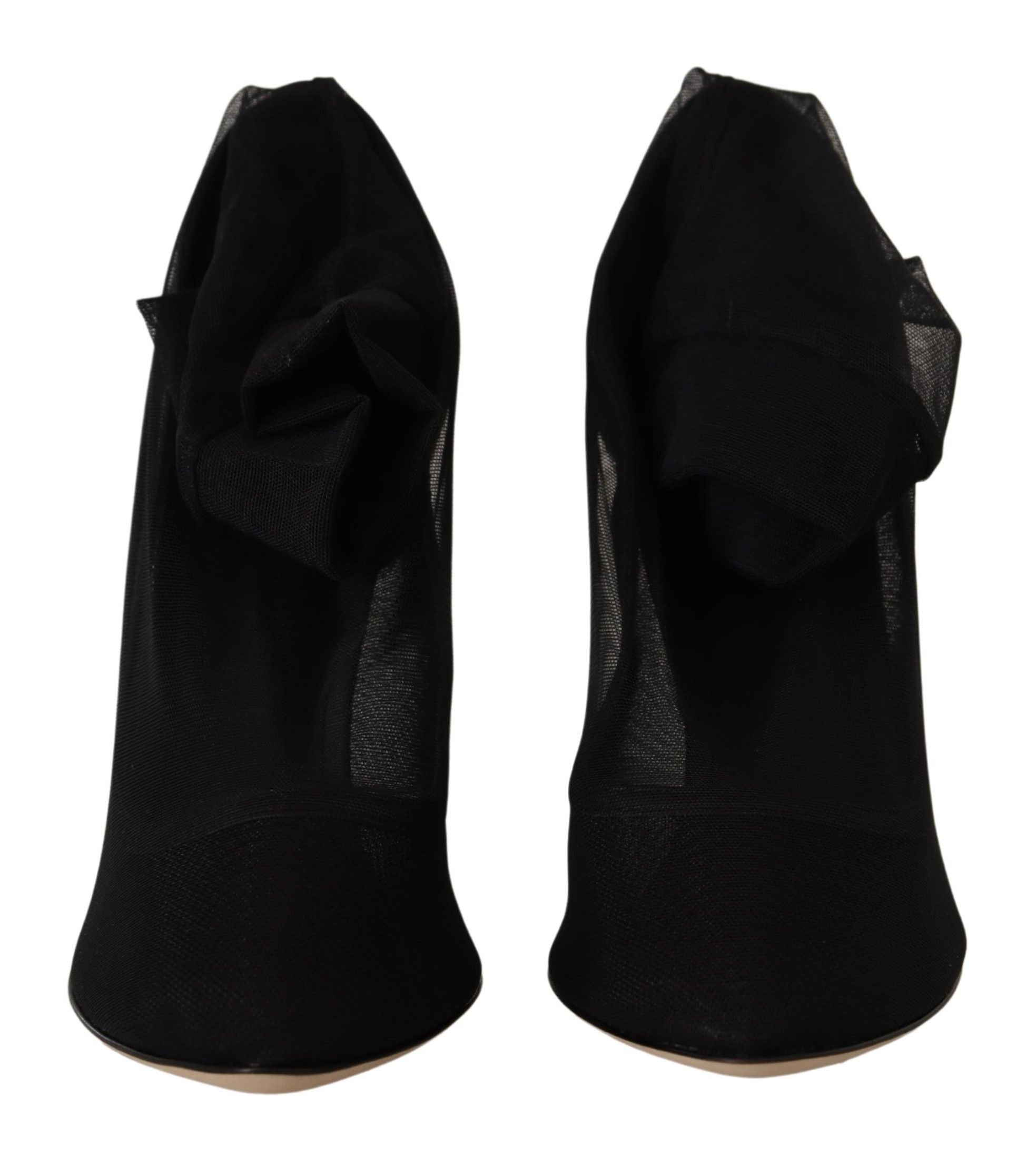 Dolce & Gabbana Black Stretch Tulle Stretch Boots Shoes LUNESCAPE