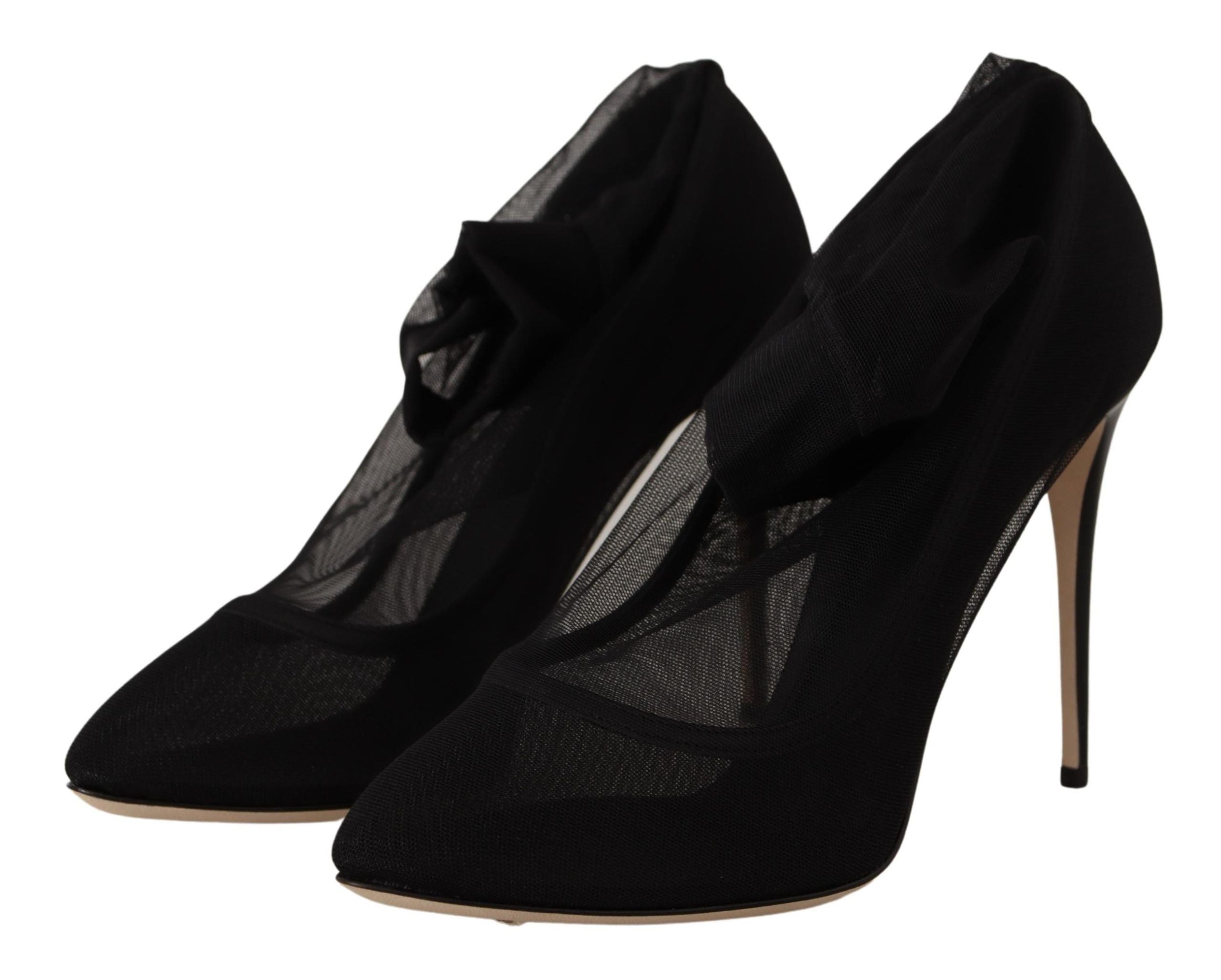 Dolce & Gabbana Black Stretch Tulle Stretch Boots Shoes LUNESCAPE