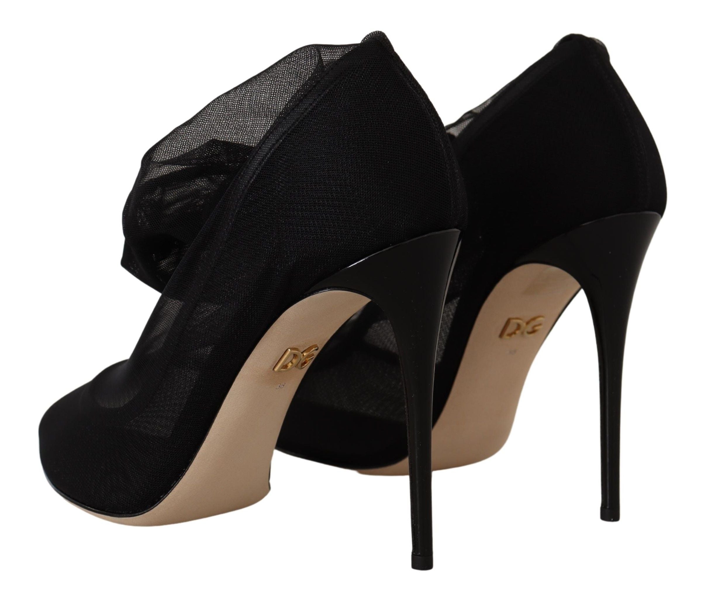 Dolce & Gabbana Black Stretch Tulle Stretch Boots Shoes LUNESCAPE