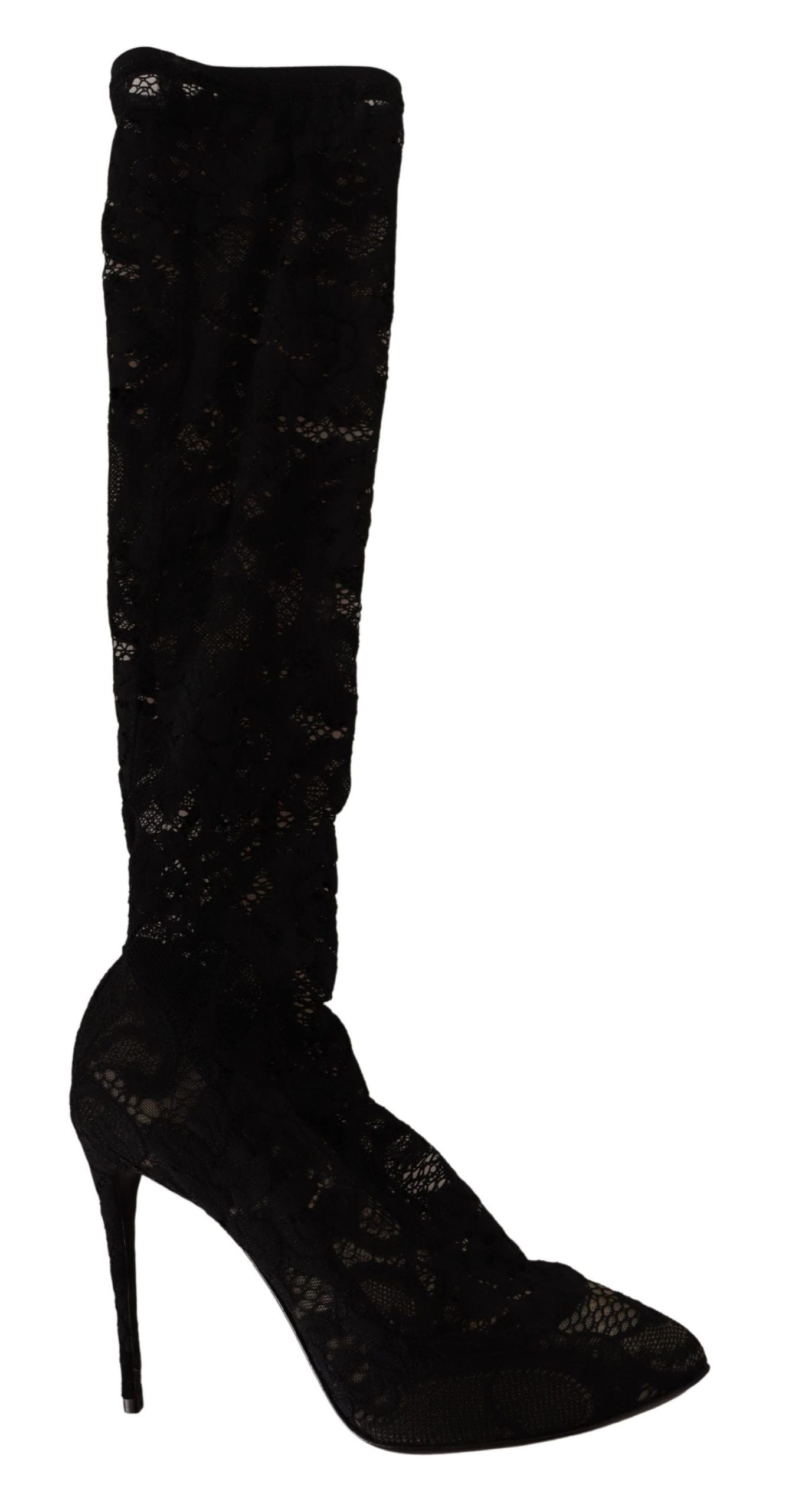Dolce & Gabbana Black Stretch Socks Taormina Lace Boots Shoes LUNESCAPE
