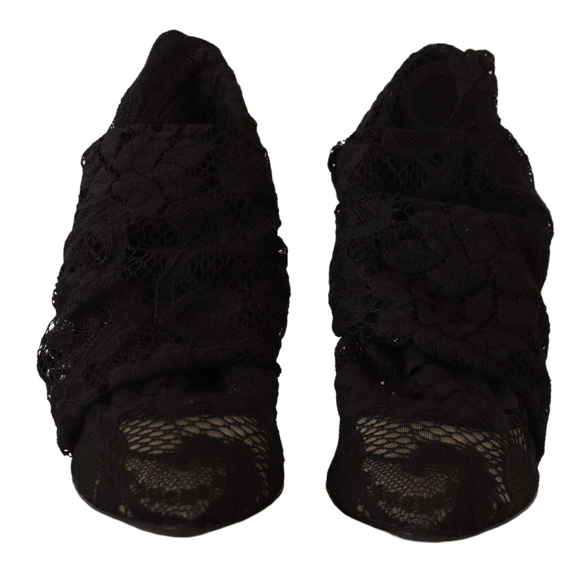 Dolce & Gabbana Black Stretch Socks Taormina Lace Boots Shoes LUNESCAPE