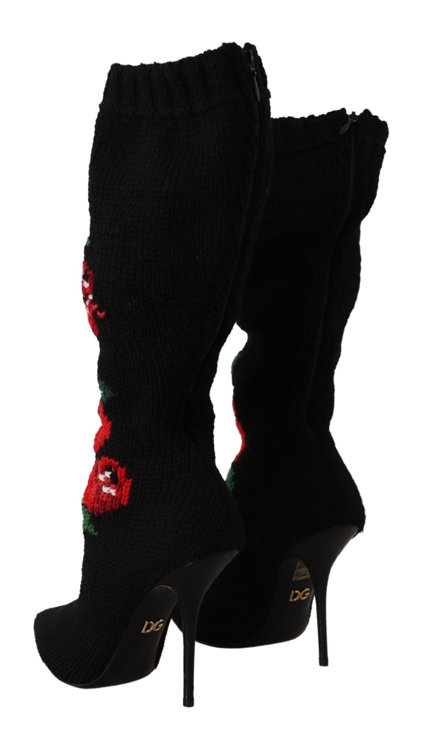 Dolce & Gabbana Black Stretch Socks Red Roses Booties Shoes LUNESCAPE