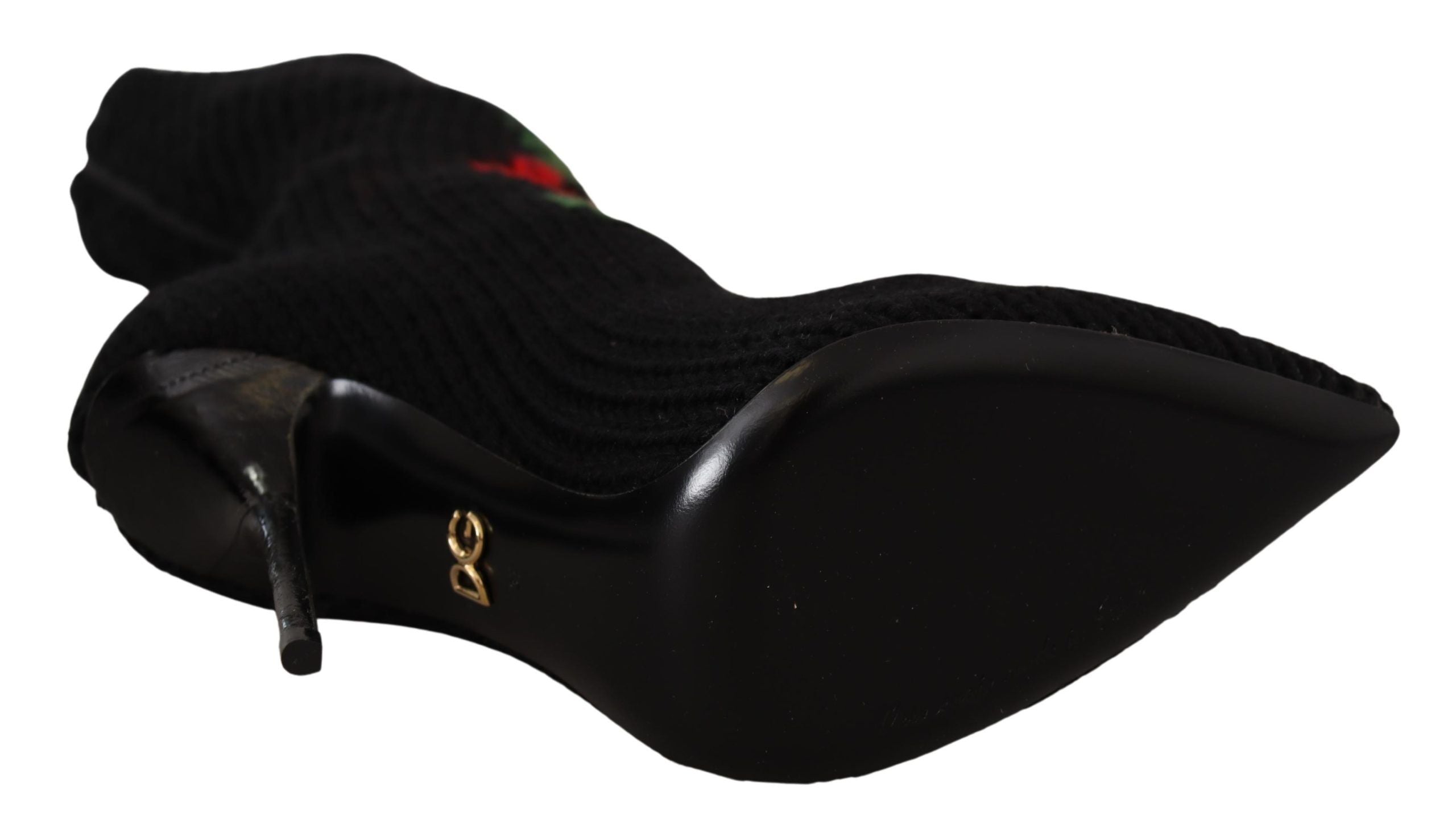Dolce & Gabbana Black Stretch Socks Red Roses Booties Shoes LUNESCAPE