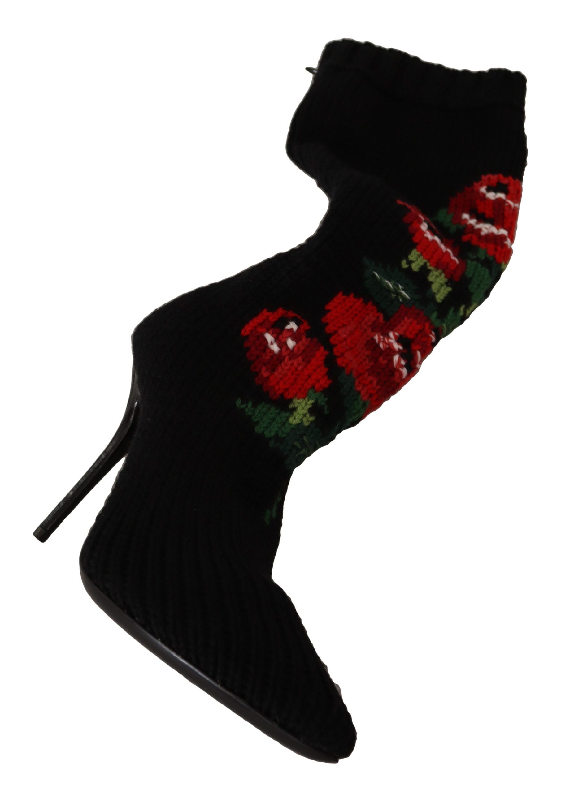 Dolce & Gabbana Black Stretch Socks Red Roses Booties Shoes LUNESCAPE