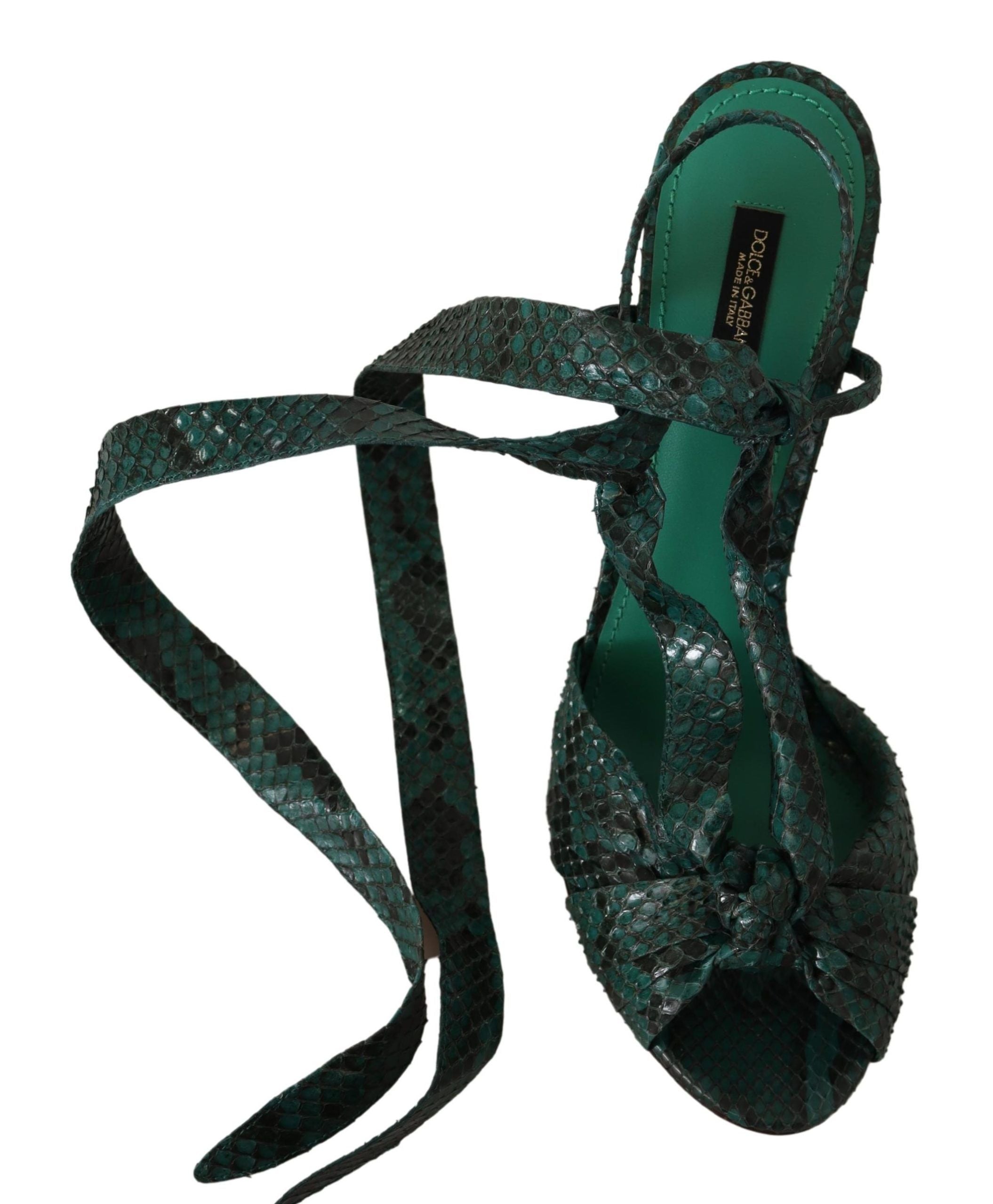 Dolce & Gabbana Green Python Strap Sandals Heels Shoes LUNESCAPE