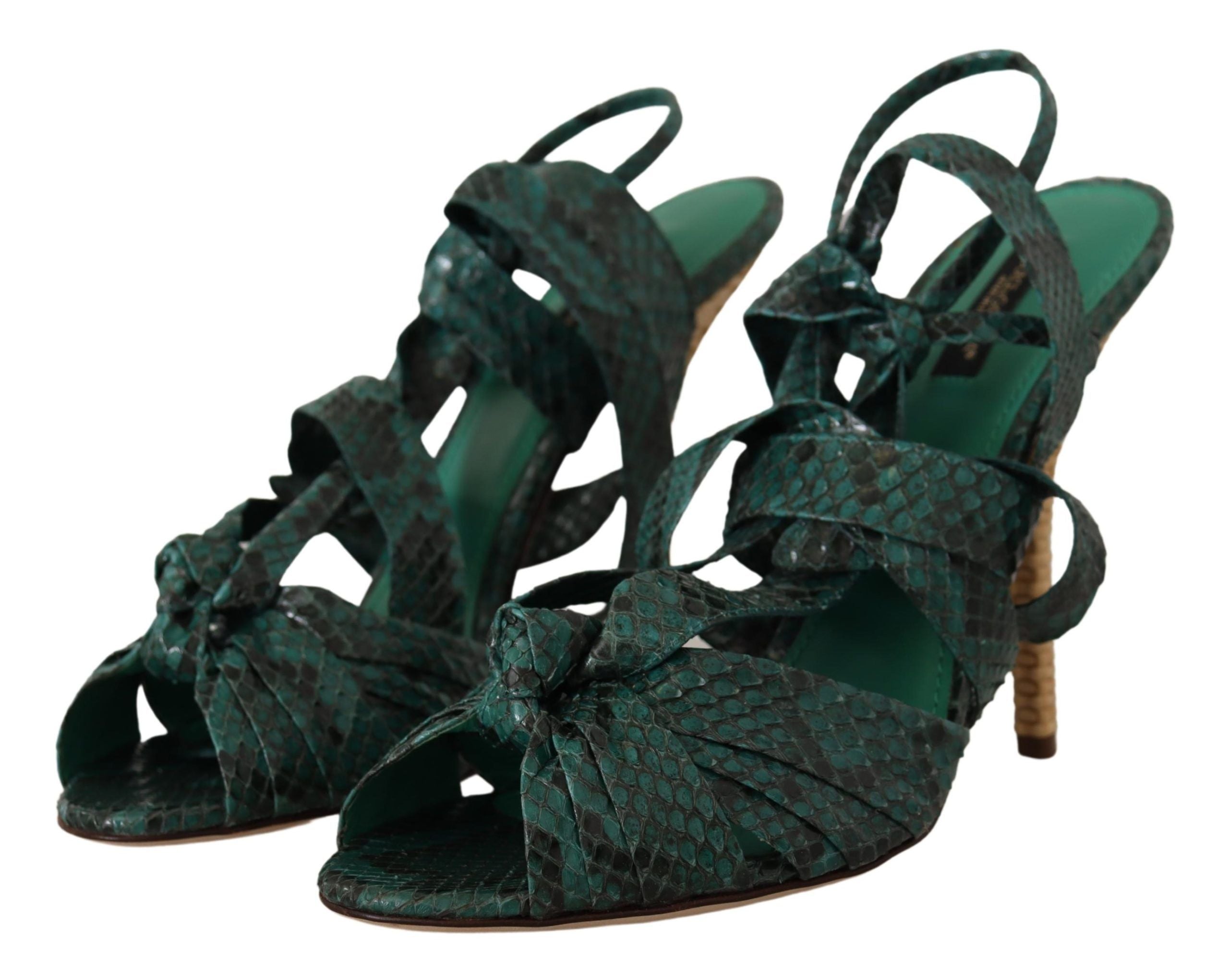 Dolce & Gabbana Green Python Strap Sandals Heels Shoes LUNESCAPE