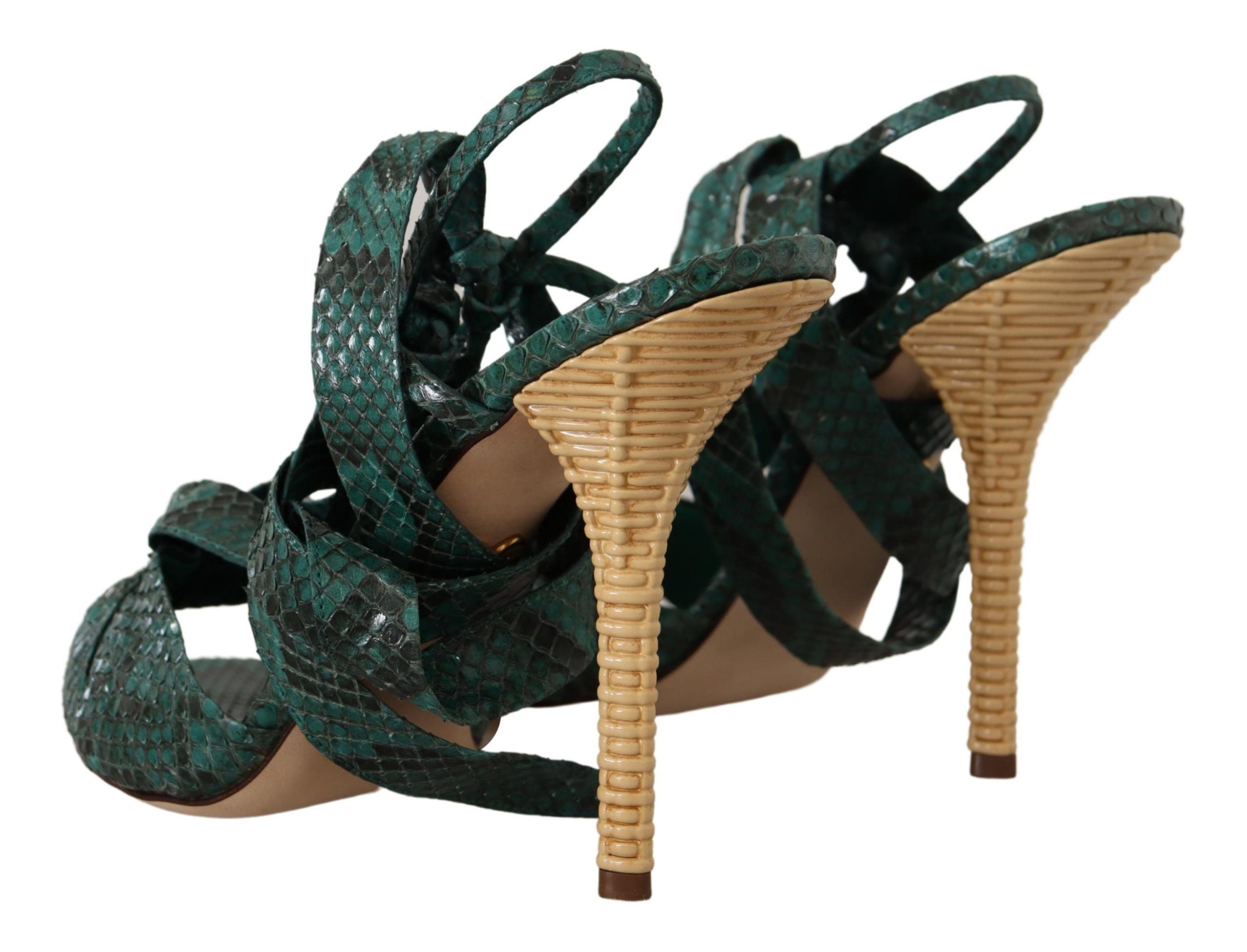 Dolce & Gabbana Green Python Strap Sandals Heels Shoes LUNESCAPE