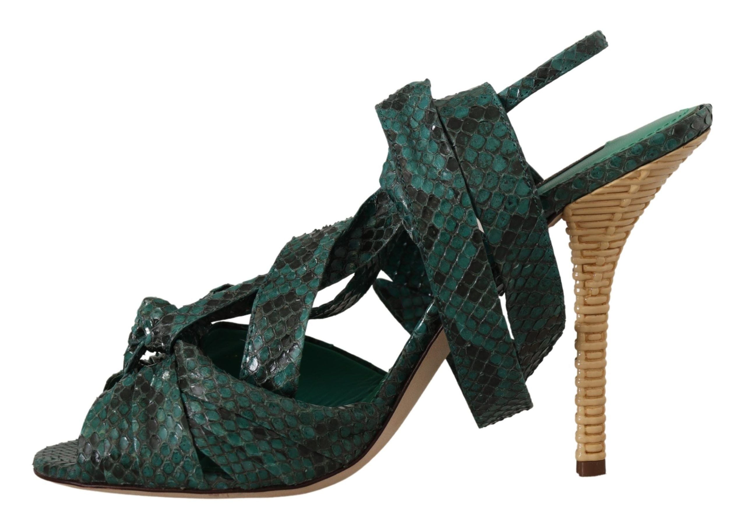 Dolce & Gabbana Green Python Strap Sandals Heels Shoes LUNESCAPE