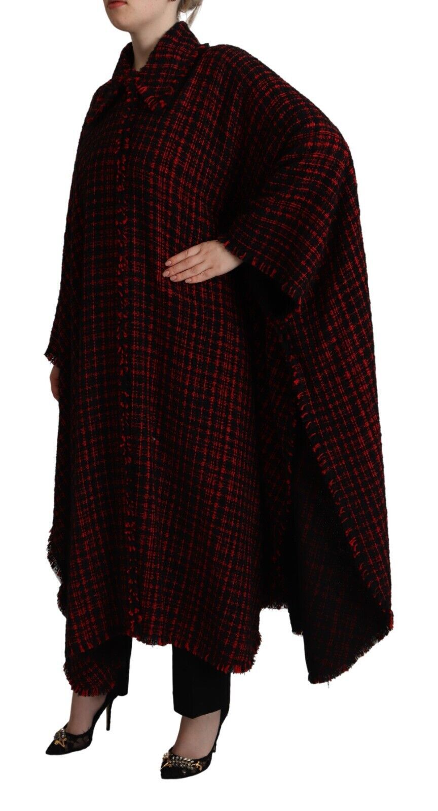 Dolce & Gabbana Black Red Cotton Checkered Over Coat Jacket LUNESCAPE