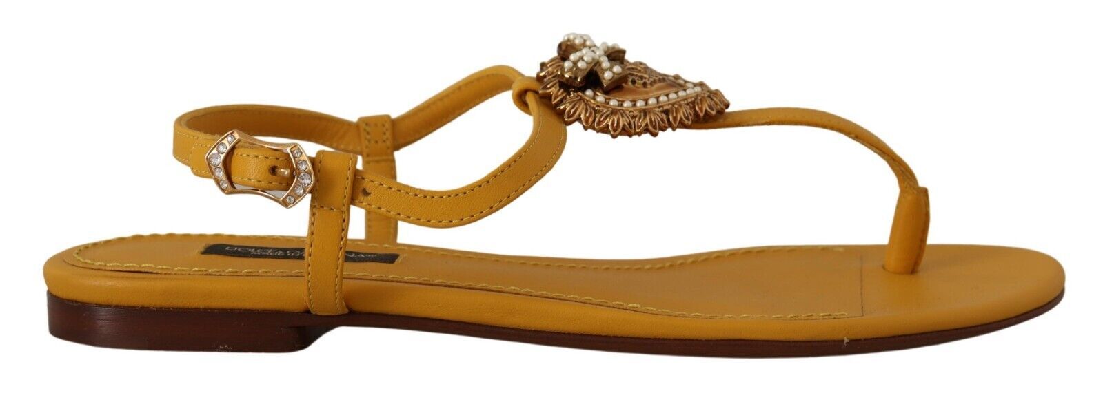 Dolce & Gabbana Mustard Leather Devotion Flats Sandals Shoes LUNESCAPE