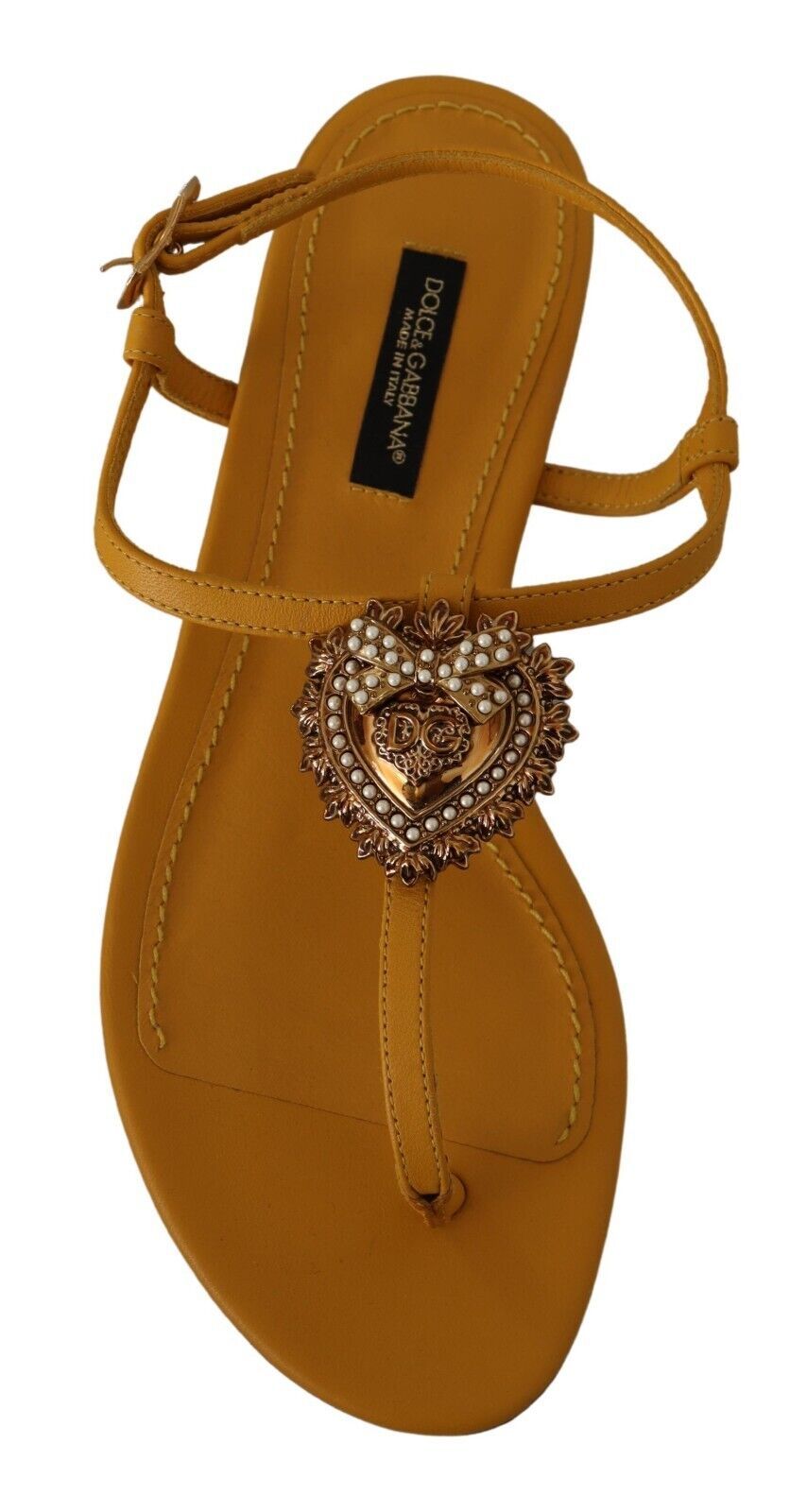 Dolce & Gabbana Mustard Leather Devotion Flats Sandals Shoes LUNESCAPE