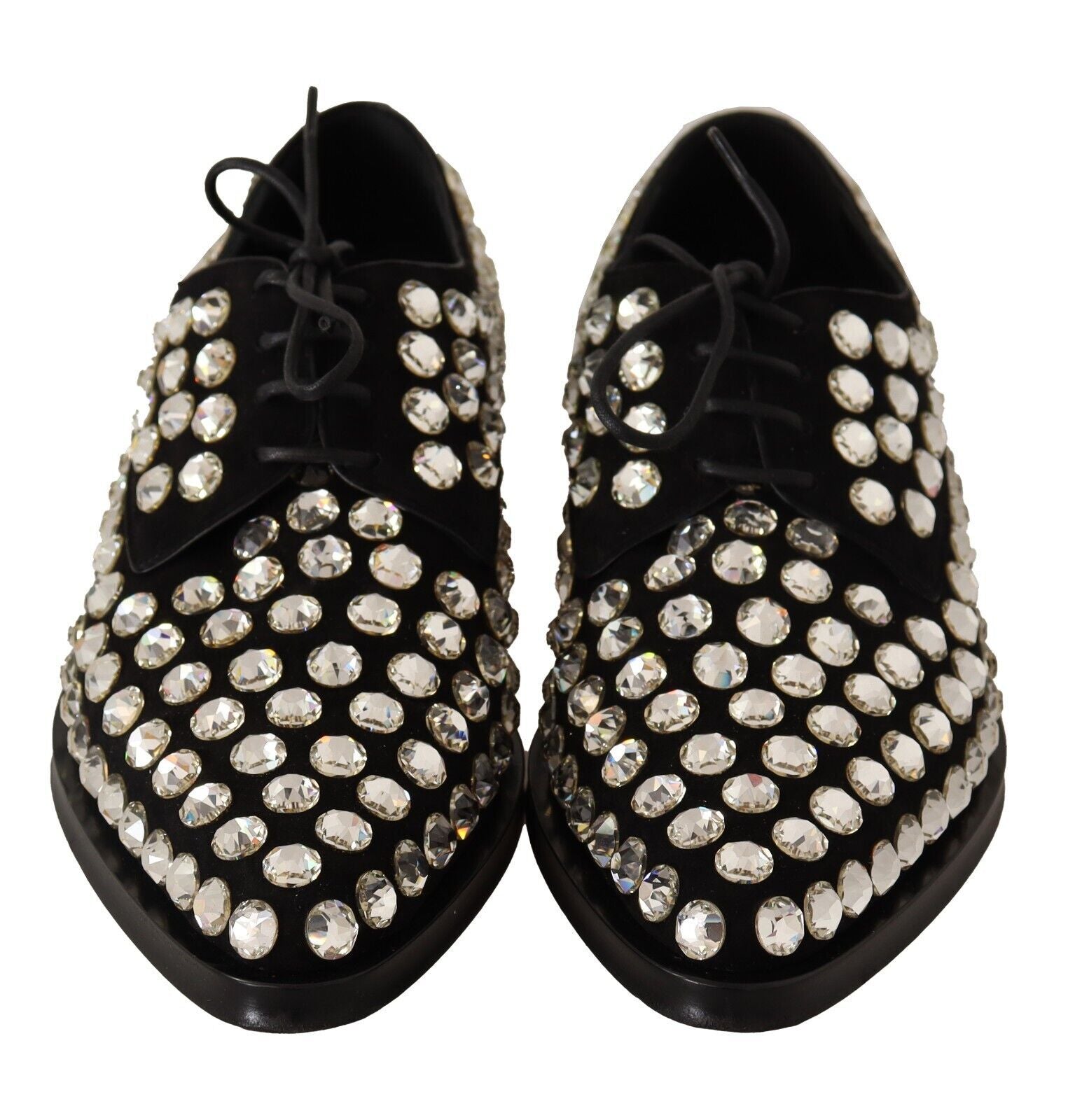 Dolce & Gabbana Black Leather Crystals Lace Up Formal Shoes LUNESCAPE