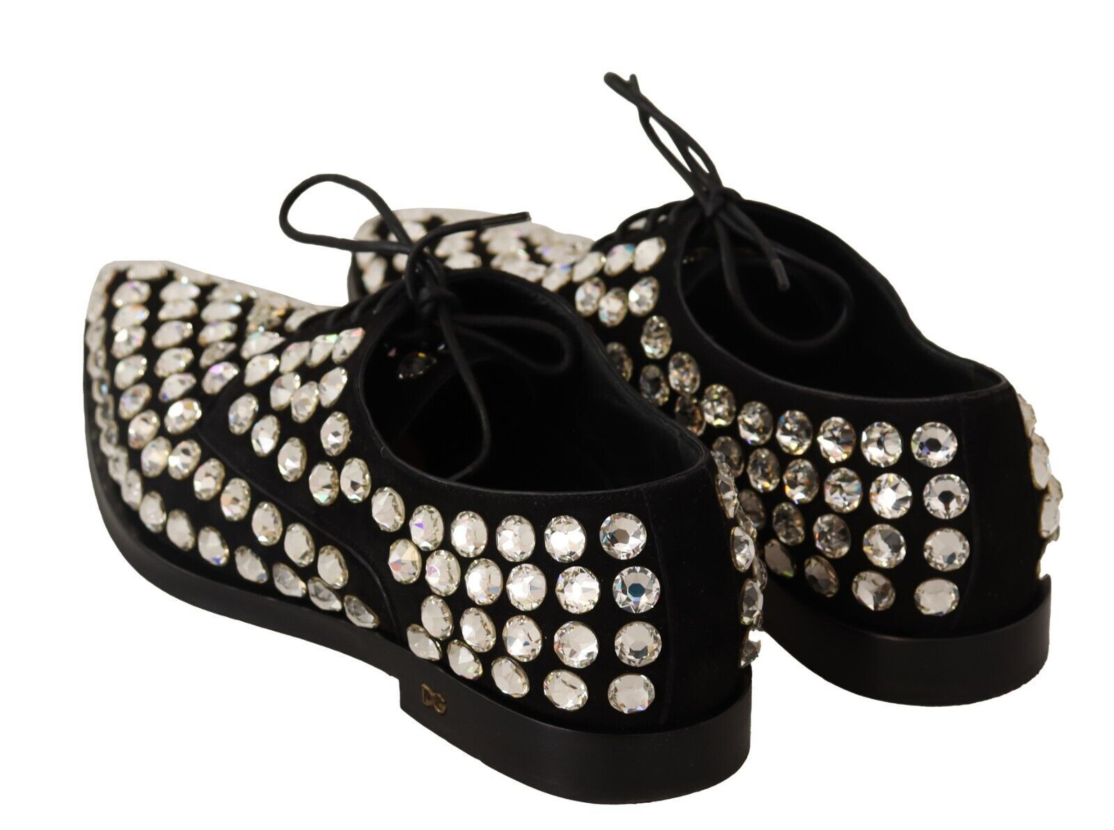 Dolce & Gabbana Black Leather Crystals Lace Up Formal Shoes LUNESCAPE