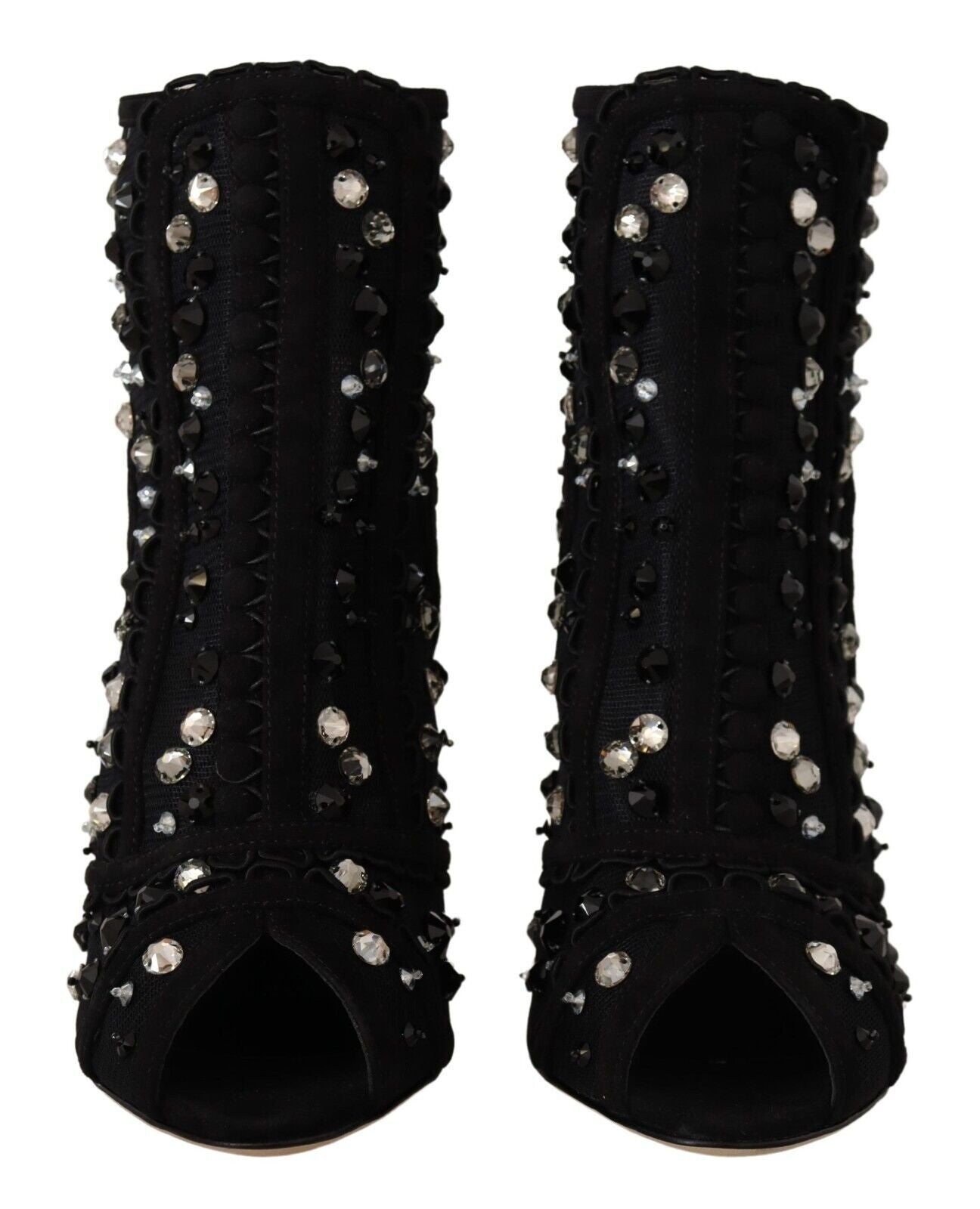 Dolce & Gabbana Black Crystals Heels Zipper Short Boots Shoes LUNESCAPE
