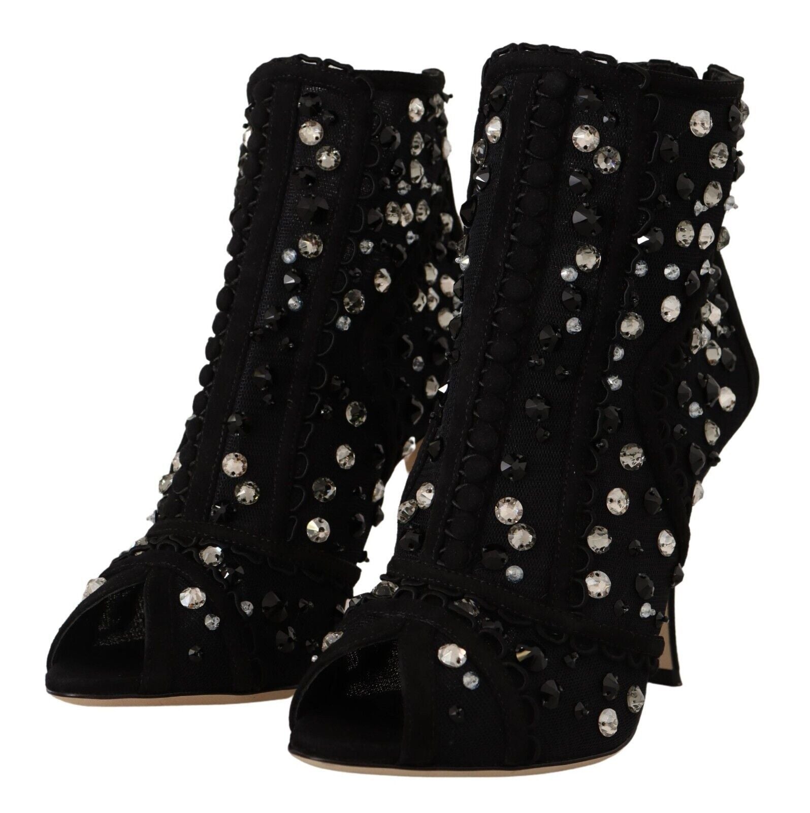 Dolce & Gabbana Black Crystals Heels Zipper Short Boots Shoes LUNESCAPE
